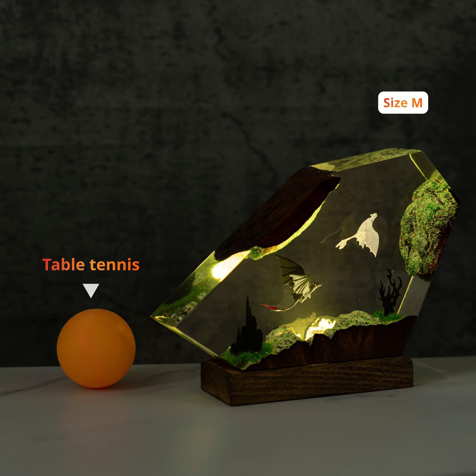 Handmade Dragon Diorama Lamp – LED Color-Changing Night Light with Wood Base – Crystal-Shard Sculpture Decor 7