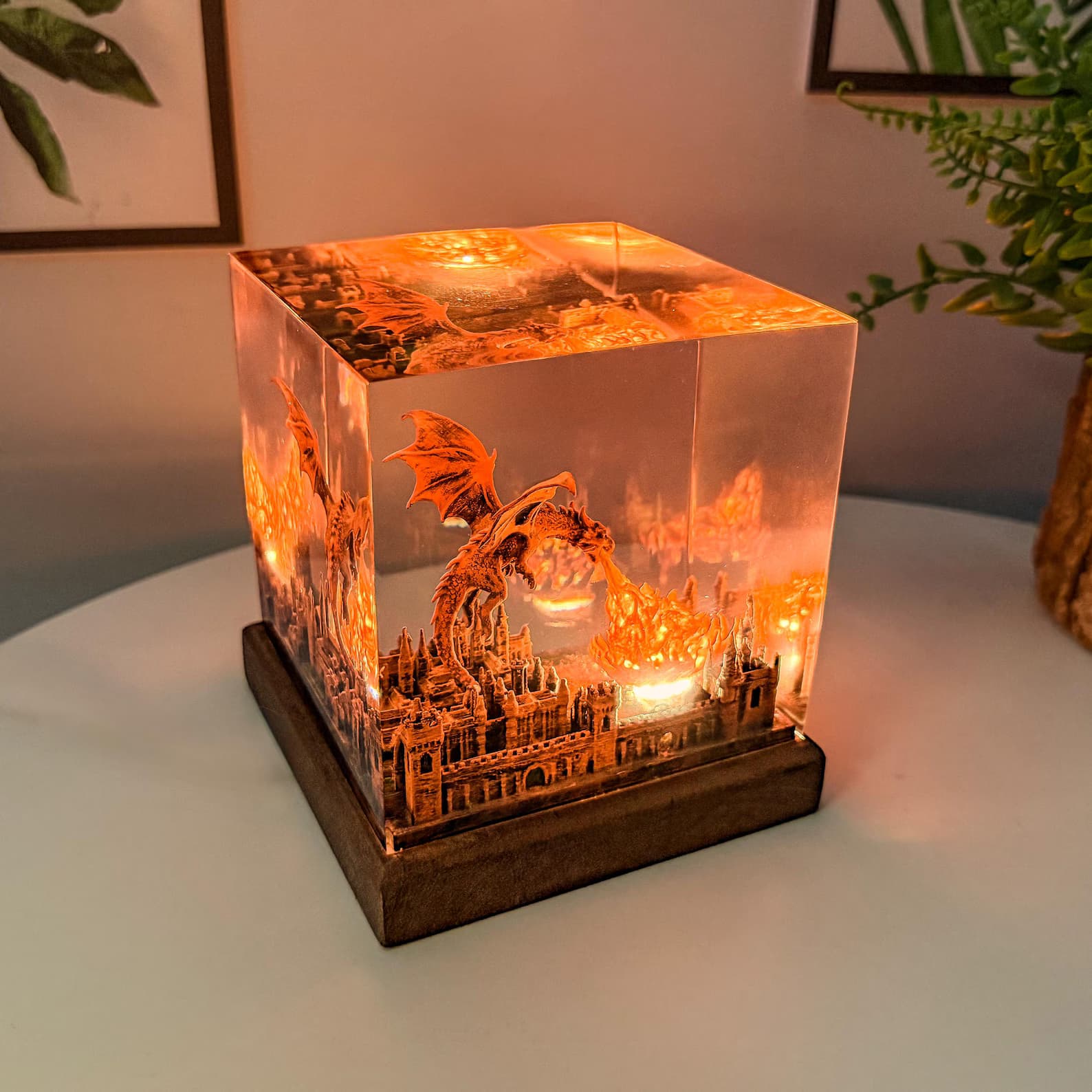 Dragon resin epoxy lamp, 3D Fire breath dragon epoxy night light, handmade table lamp, home decor, Gift for him, father, unique gift. 7