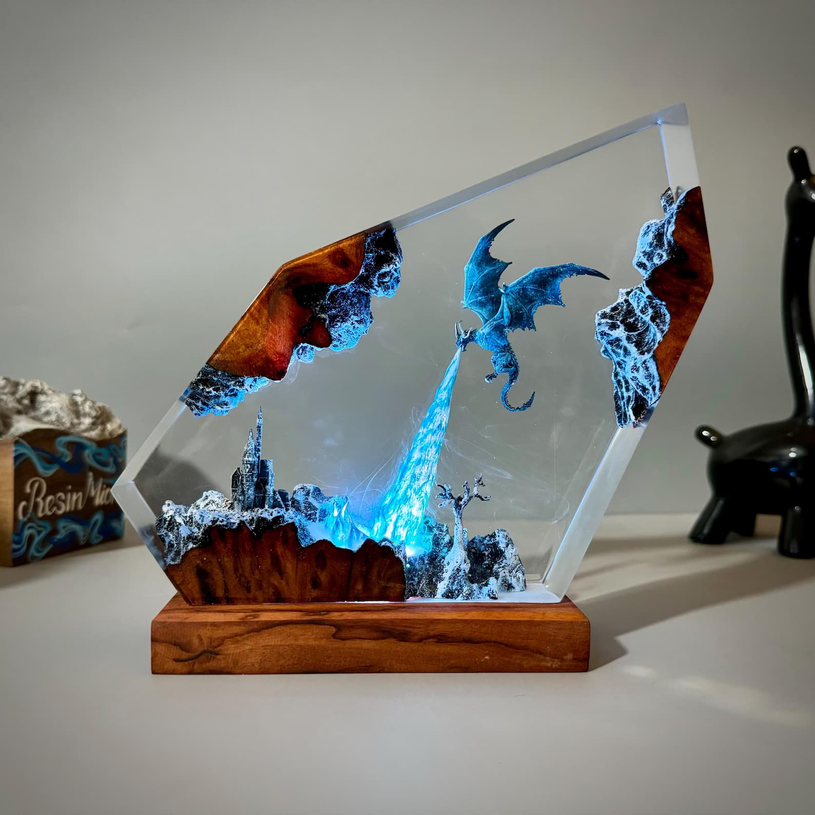 Dragon Resin Night Light, dragon art, dragon statue, Fire Dragon and Ice Dragon Lamp,Table lamp, 3D Dragon, Lighting Home decor,resin art 4