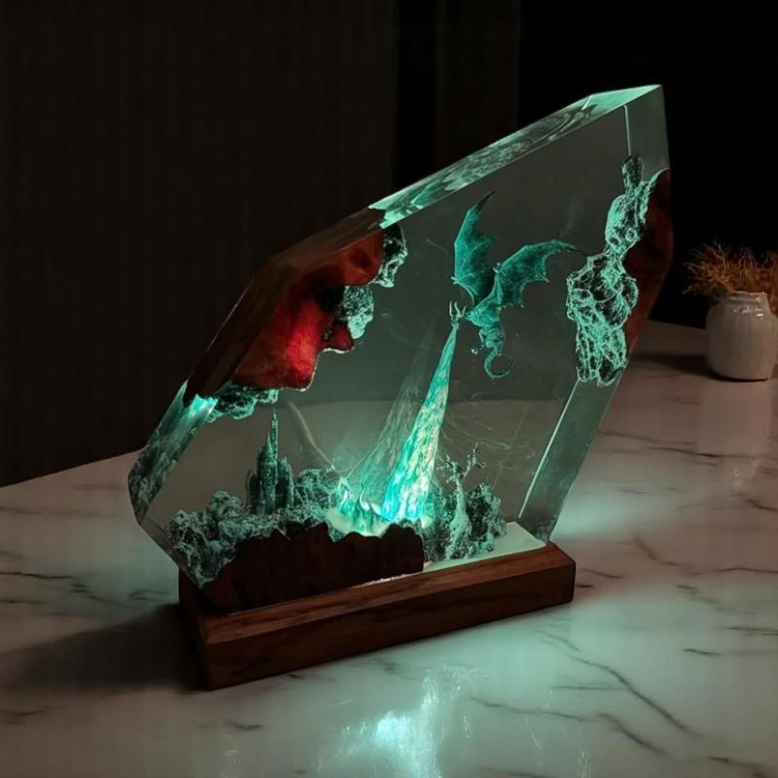 Fire Breathing Dragon Lamp : Resin Art Table Light, Fantasy Gaming Decor 6