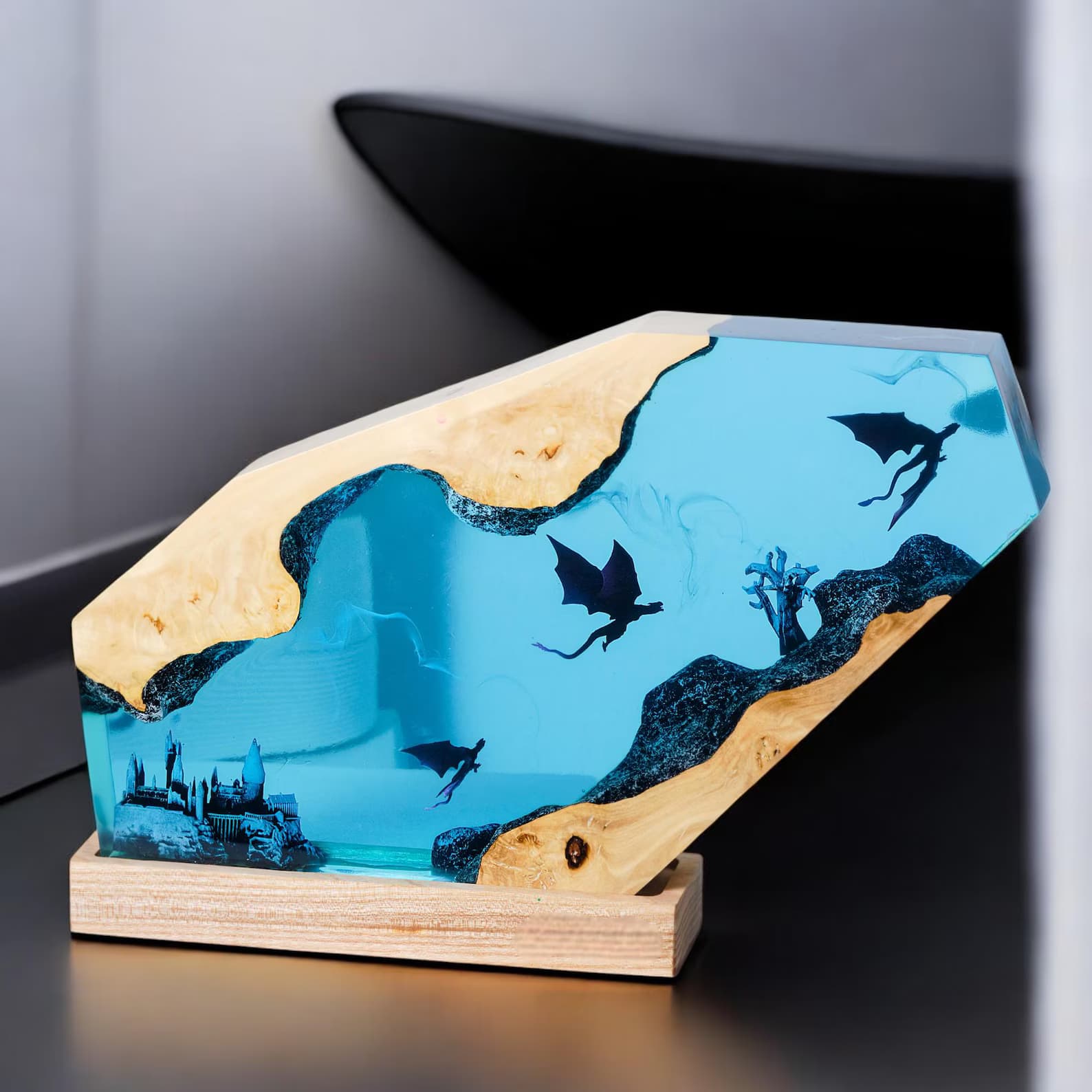 Custom resin Lamp, Lamp Dragon resin epoxy,epoxy resin lamp,night light wood, custom resin lamp,blue resin lamp,christmas gift,gift for Him 2