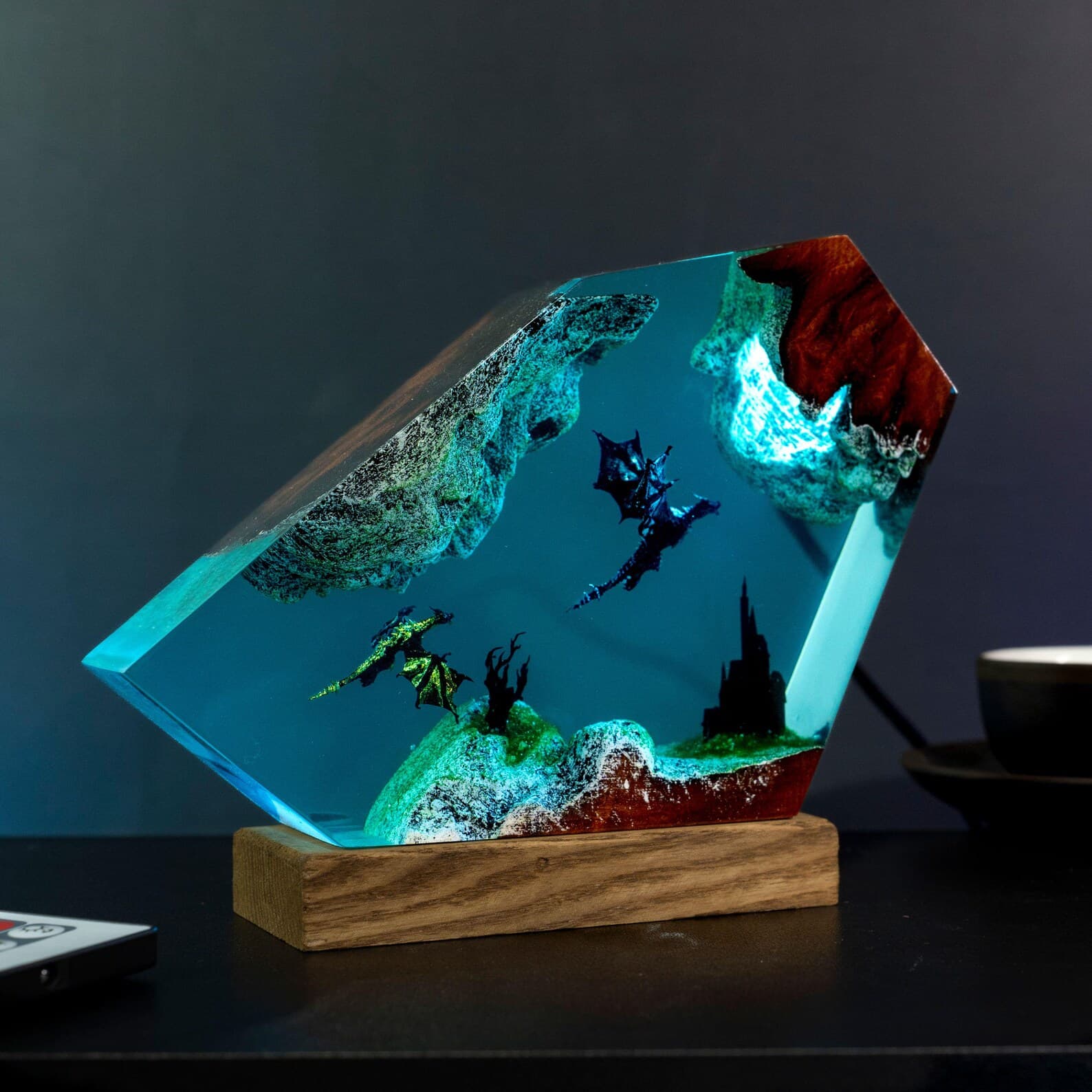 Dragon Resin Lamp – Fire & Ice Dragon Lamp – Flying Dragon Night Light – Resin Art Lamp – Dragon Gift for Him - Christmas Gift 9