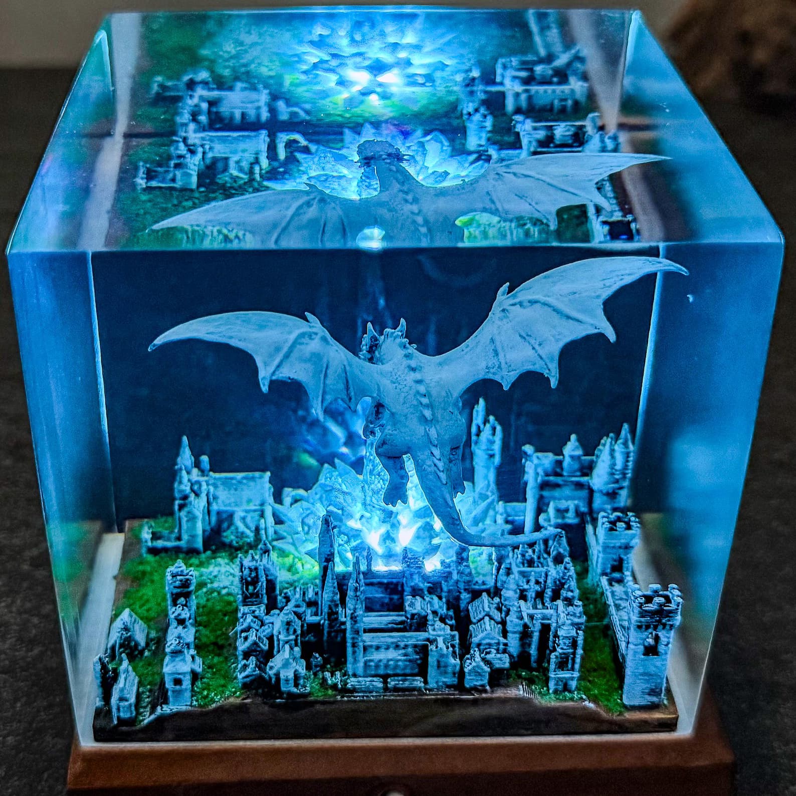 Dragon Ice resin epoxy lamp, 3D ice breath dragon epoxy night light, handmade table lamp, home decor, Gift for him, father, unique gift. 7