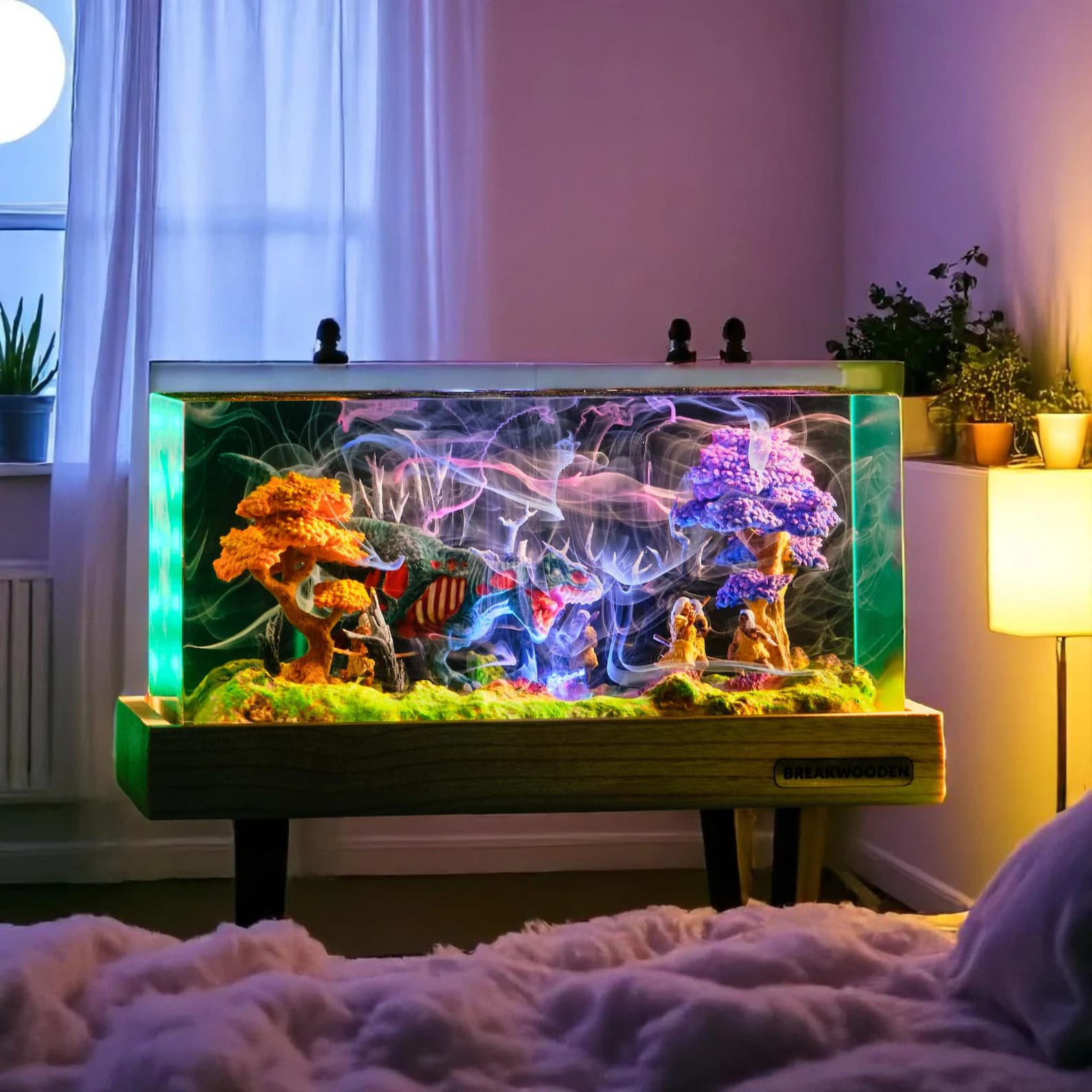 Fantasy Dinosaur Diorama LED Light, Resin Terrarium Night Lamp, Dragon Jungle Scene, DnD Decor, Geek Gift, Unique Handmade Light 2