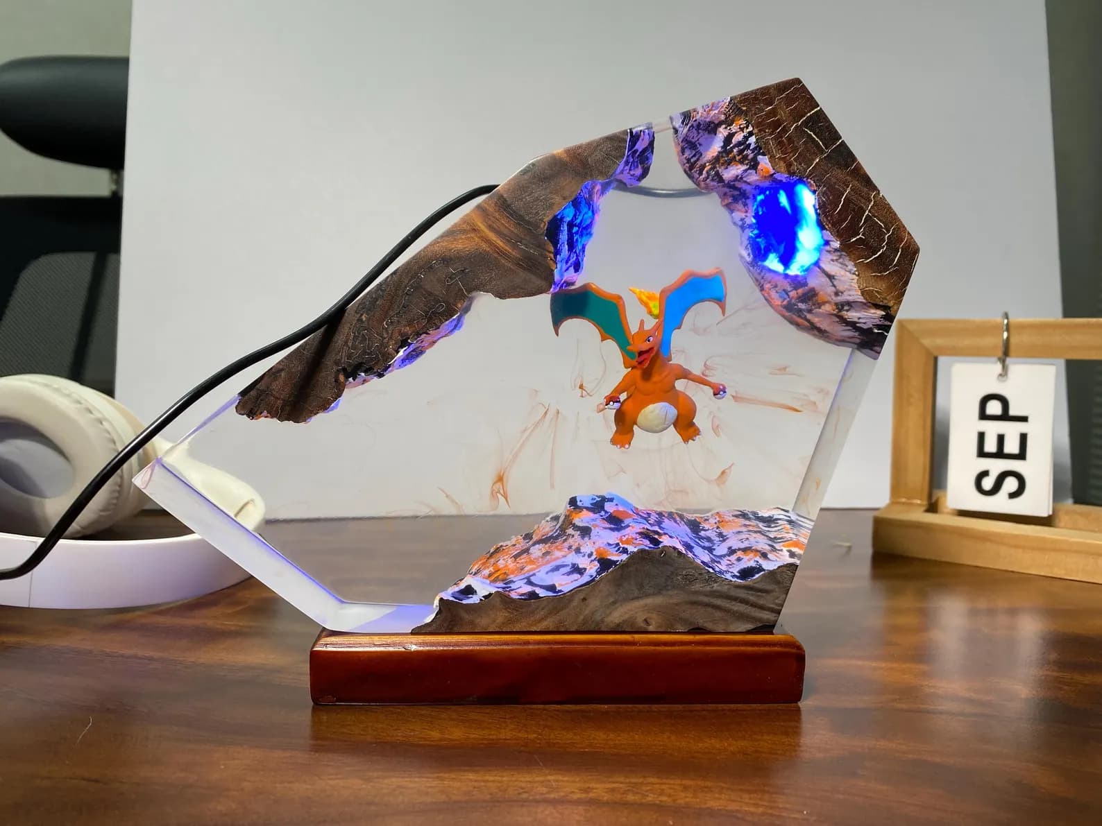 Dragon Charizard Resin Lamp, Epoxy Crystal LED Night Light, Fantasy Cave Diorama Gift For Him, Magical Bedroom Desk Decor, Holiday Gift 7