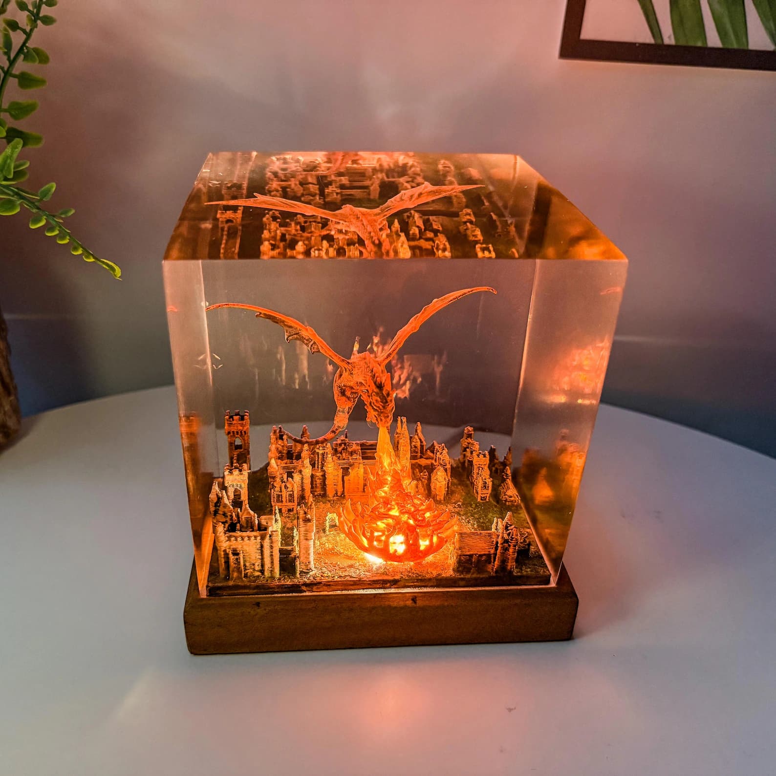 Dragon resin epoxy lamp, 3D Fire breath dragon epoxy night light, handmade table lamp, home decor, Gift for him, father, unique gift. 3