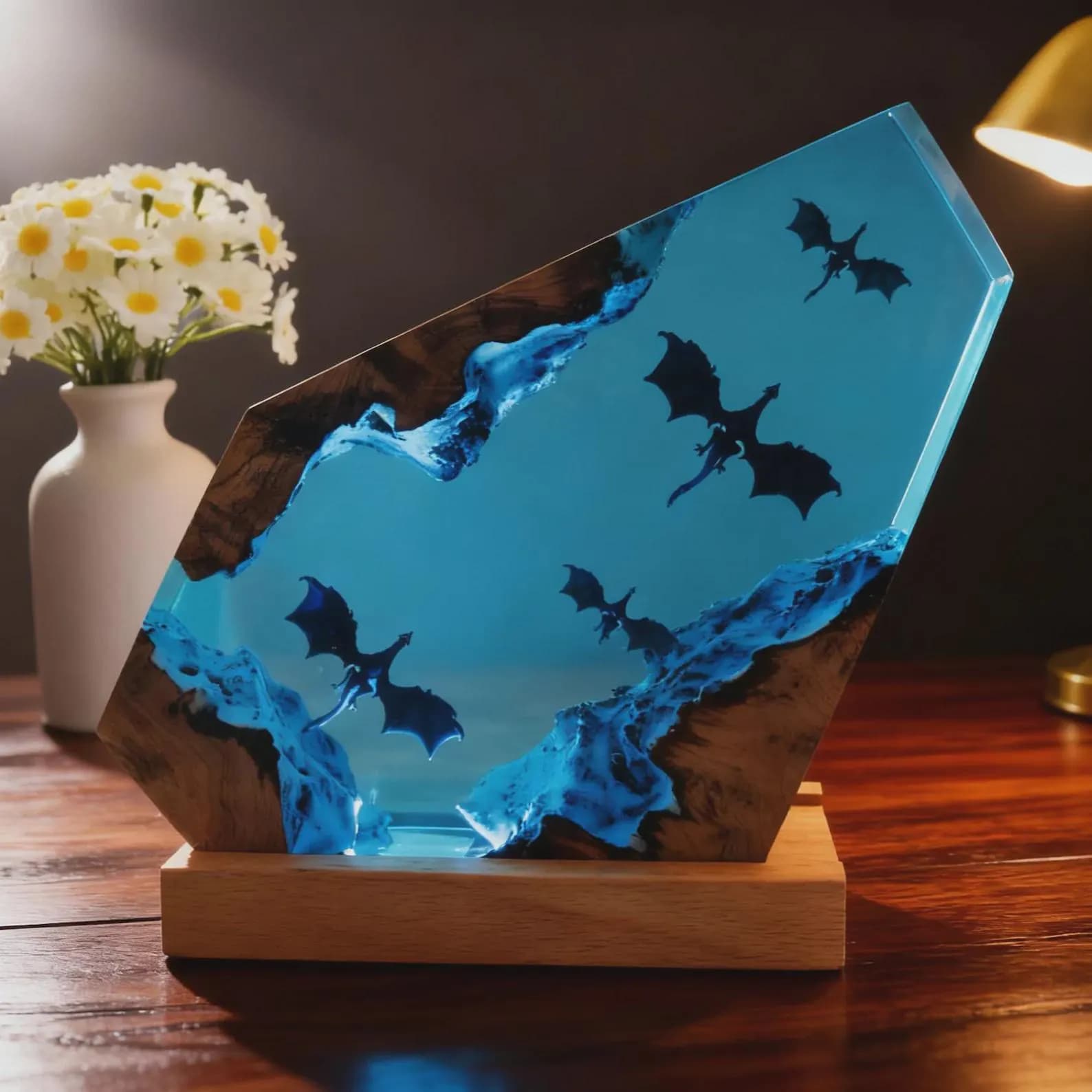 Fire Dargon Ice Dragon Epoxy Resin Night Light,Handmade Wood Resin Table Lamp,Personalized Resin Lamp, Birthday Gifts,Christmas Custom Gifts 13