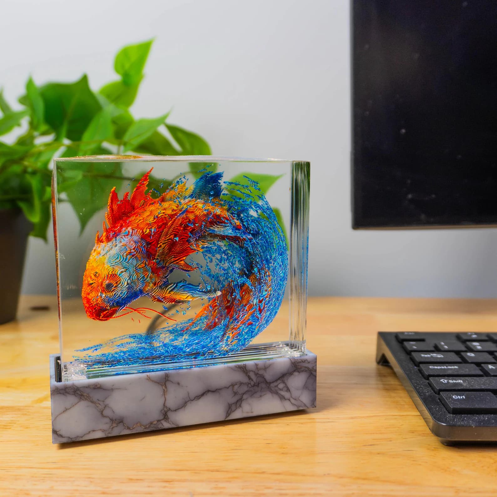 Koi Dragon Resin Lamp | Vibrant Water Wave Sculpture 4