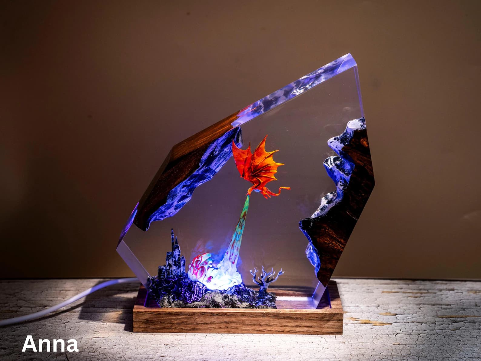 Handmade Dragon Resin Lamp – Fantasy Night Light, RGB LED Decor 5