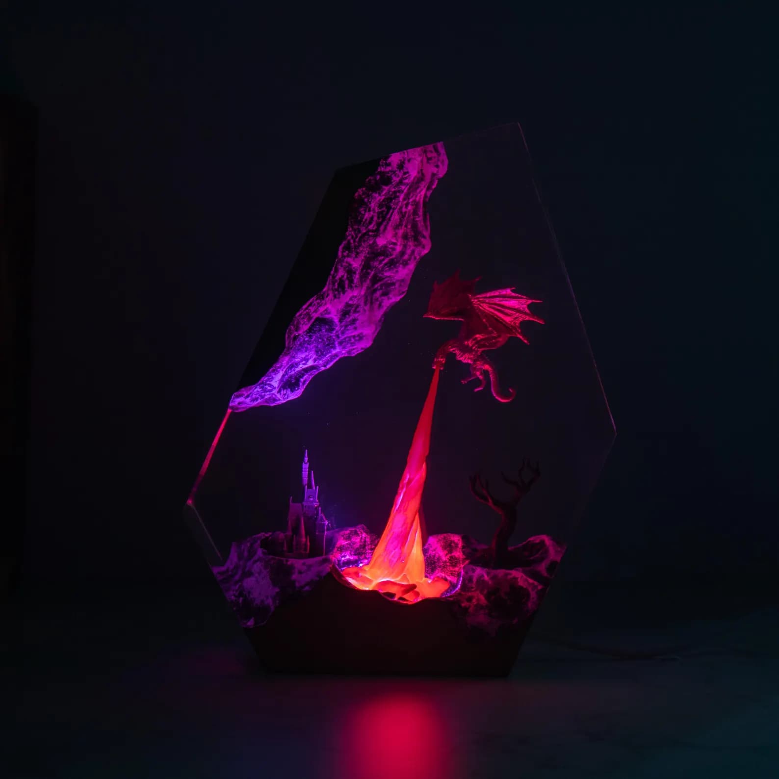 Fire Dargon Ice Dragon Epoxy Resin Night Light,Handmade Wood Resin Table Lamp,Personalized Resin Lamp, Birthday Gifts,Christmas Custom Gifts 6