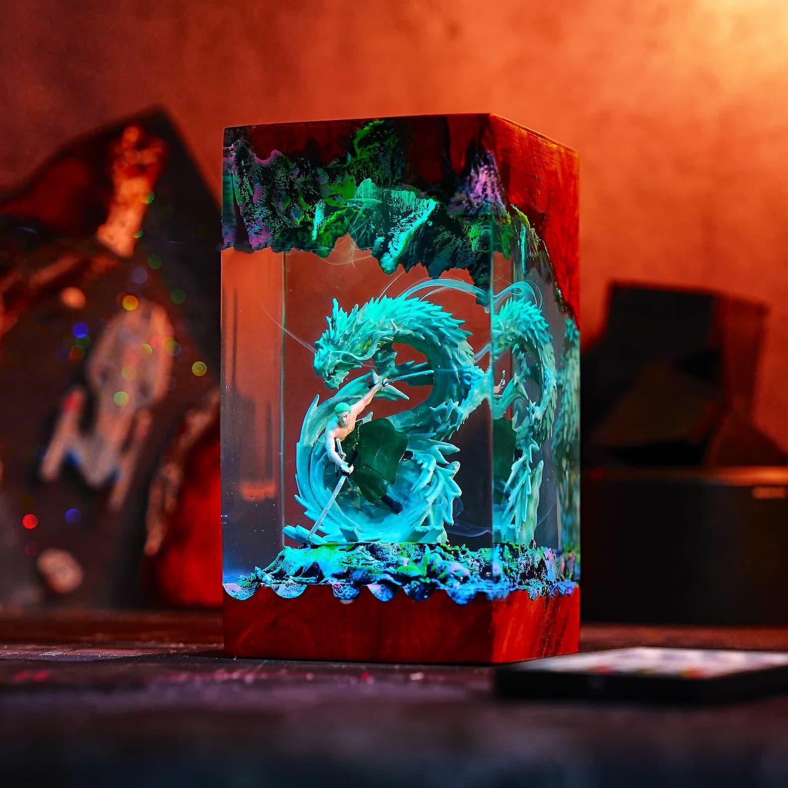 Custom 1 Pl/ece Lamp, Diorama night light, Dragon resin lamp, Swordsman Inspired, Gift For kid, Gamer Desk Decor, Christmas Gift for Him 1