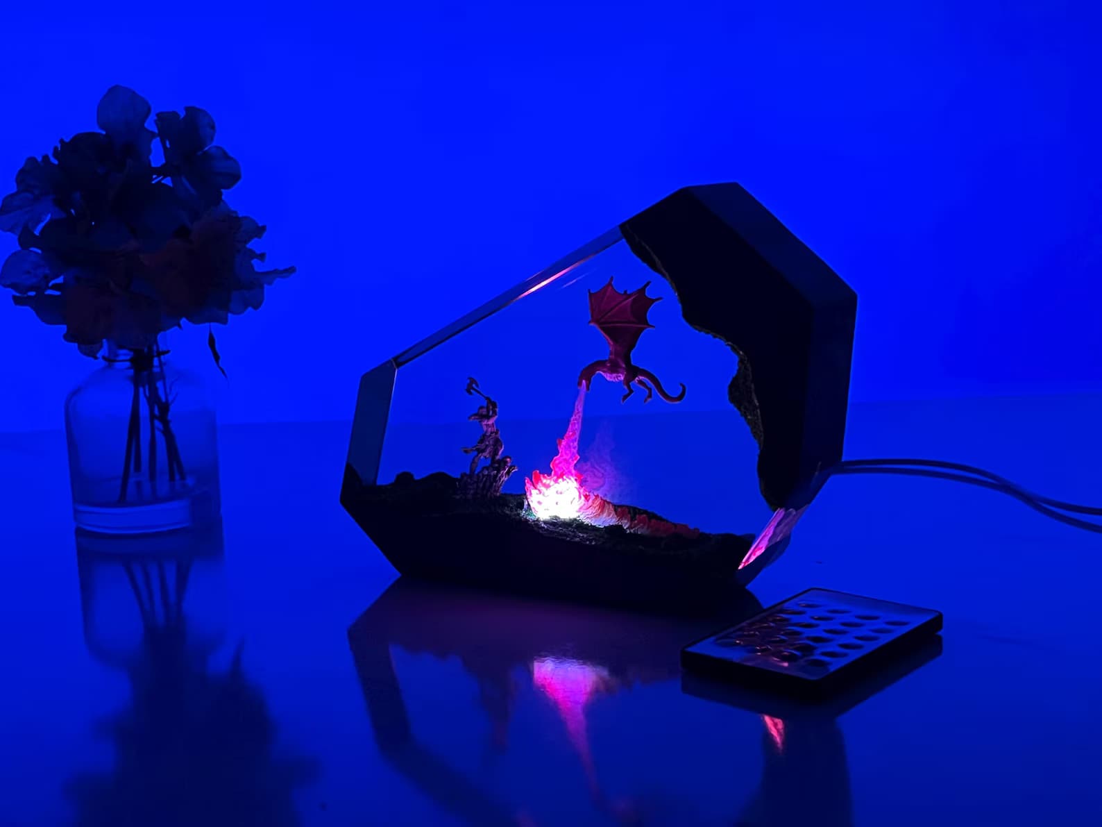 Christmas Gift for Him or Gamer - Fire Dragon vs Viking Resin Wood Light 15