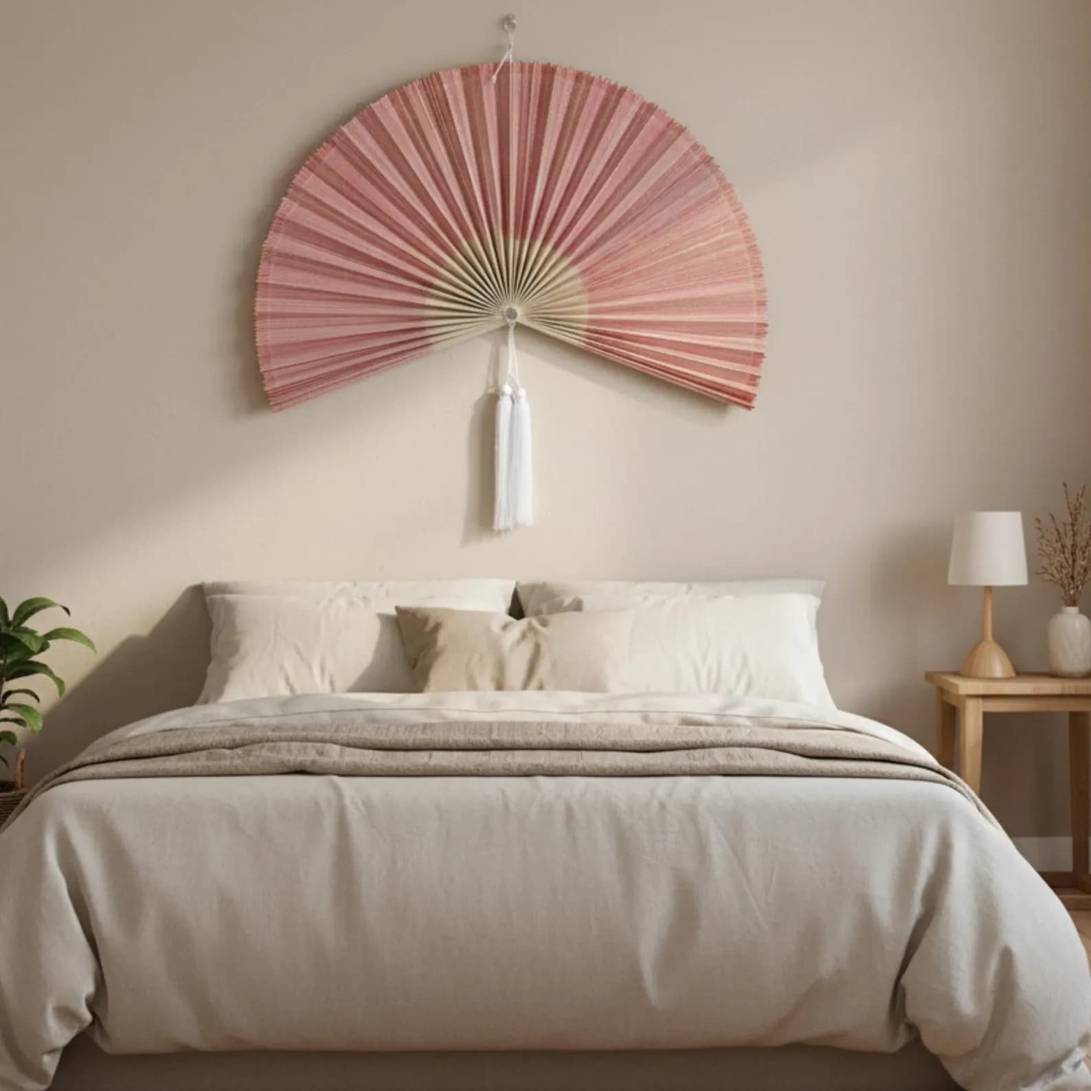 Light Pink Bamboo Wall Hanging Fan 8