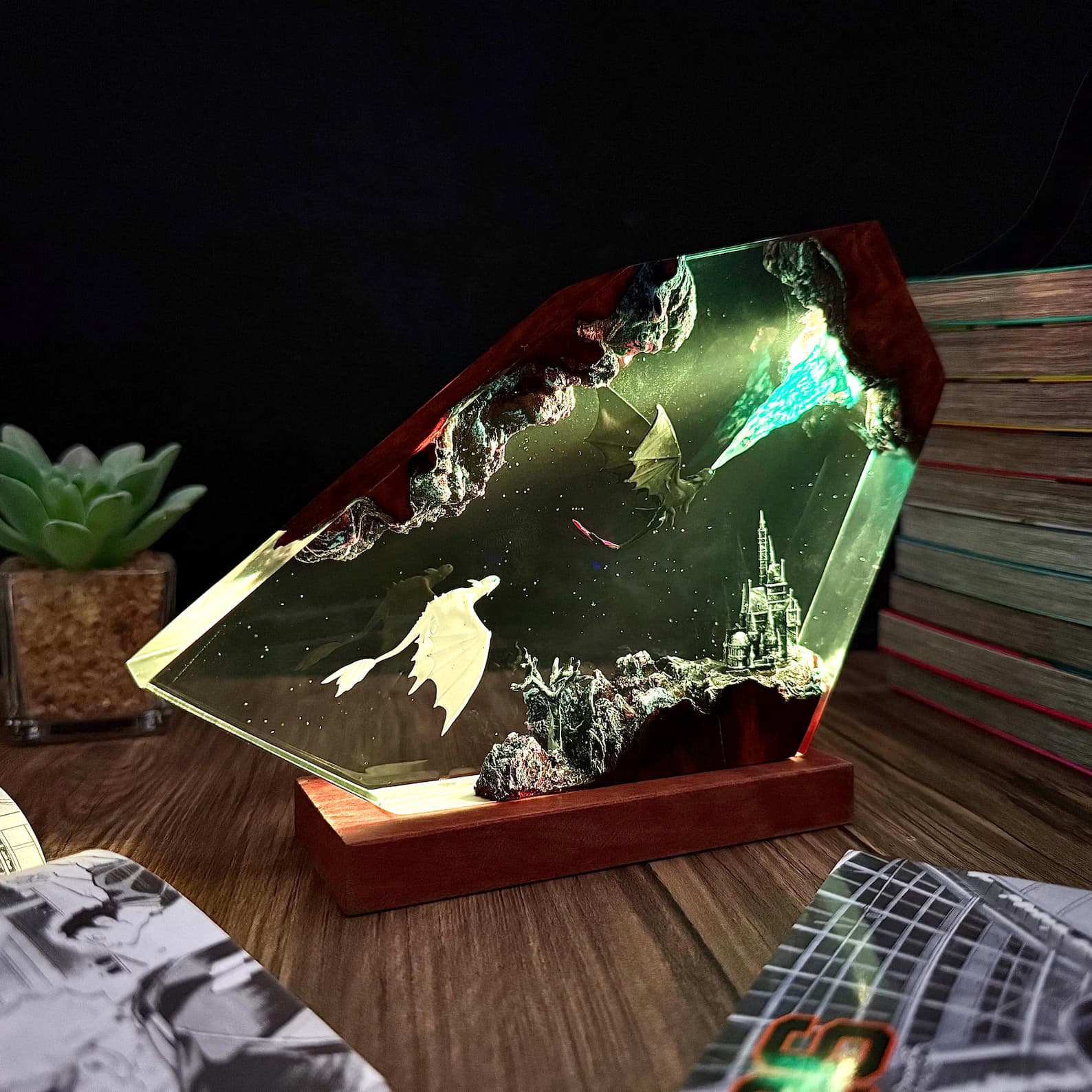 Tooth.less Dragon Resin Lamp, Fantasy Castle LED Night Light, Handmade Home Decor, Unique Gift, resin art, Housewarming Gifts Bedroom lamp 3