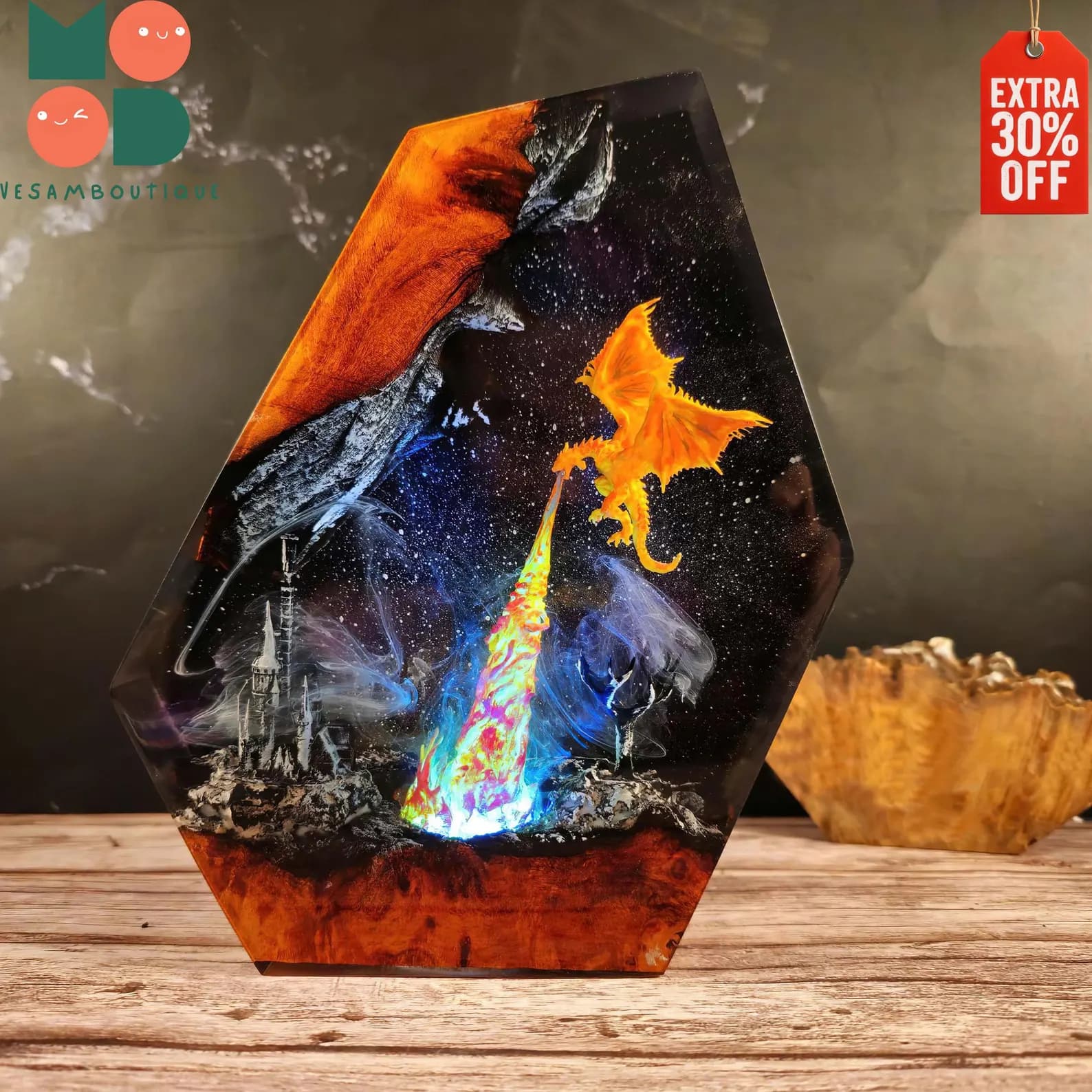 Fire Breath Dragon Resin Lamp, Resin Art, Dragon Art, Dragon Statue, Table Lamp, Gift For Him, Gaming Decoration, Dragon Lamp As Gift 1