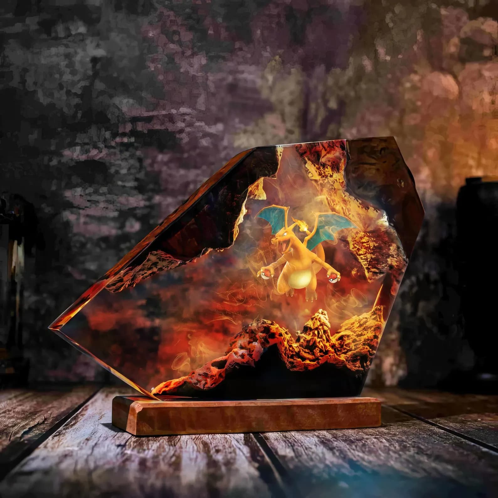 Dragon Charizard Resin Lamp, Epoxy Crystal LED Night Light, Fantasy Cave Diorama Gift For Him, Magical Bedroom Desk Decor, Holiday Gift 4
