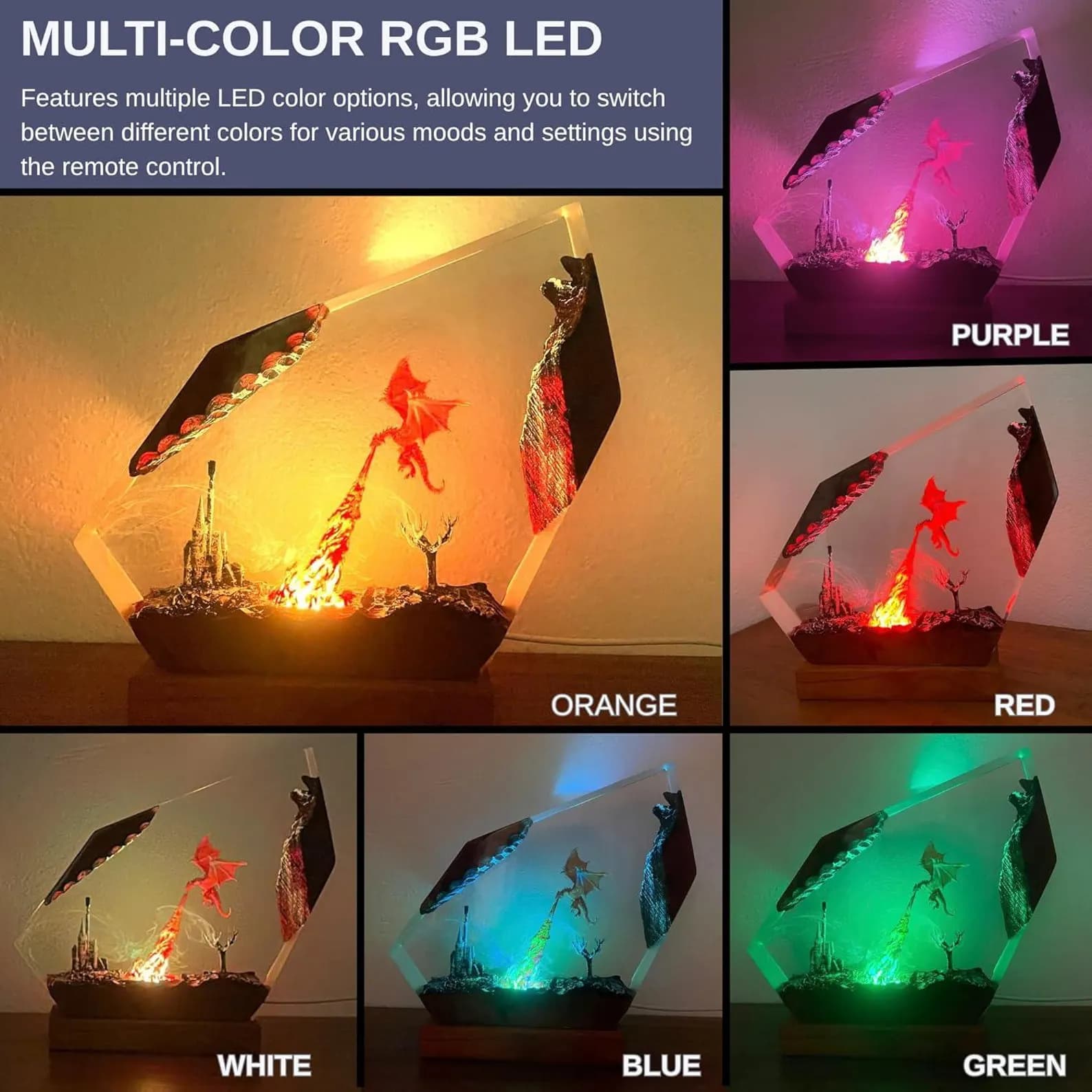 Handmade Fire Dragon Resin Lamp – LED Fantasy Table Decor 6