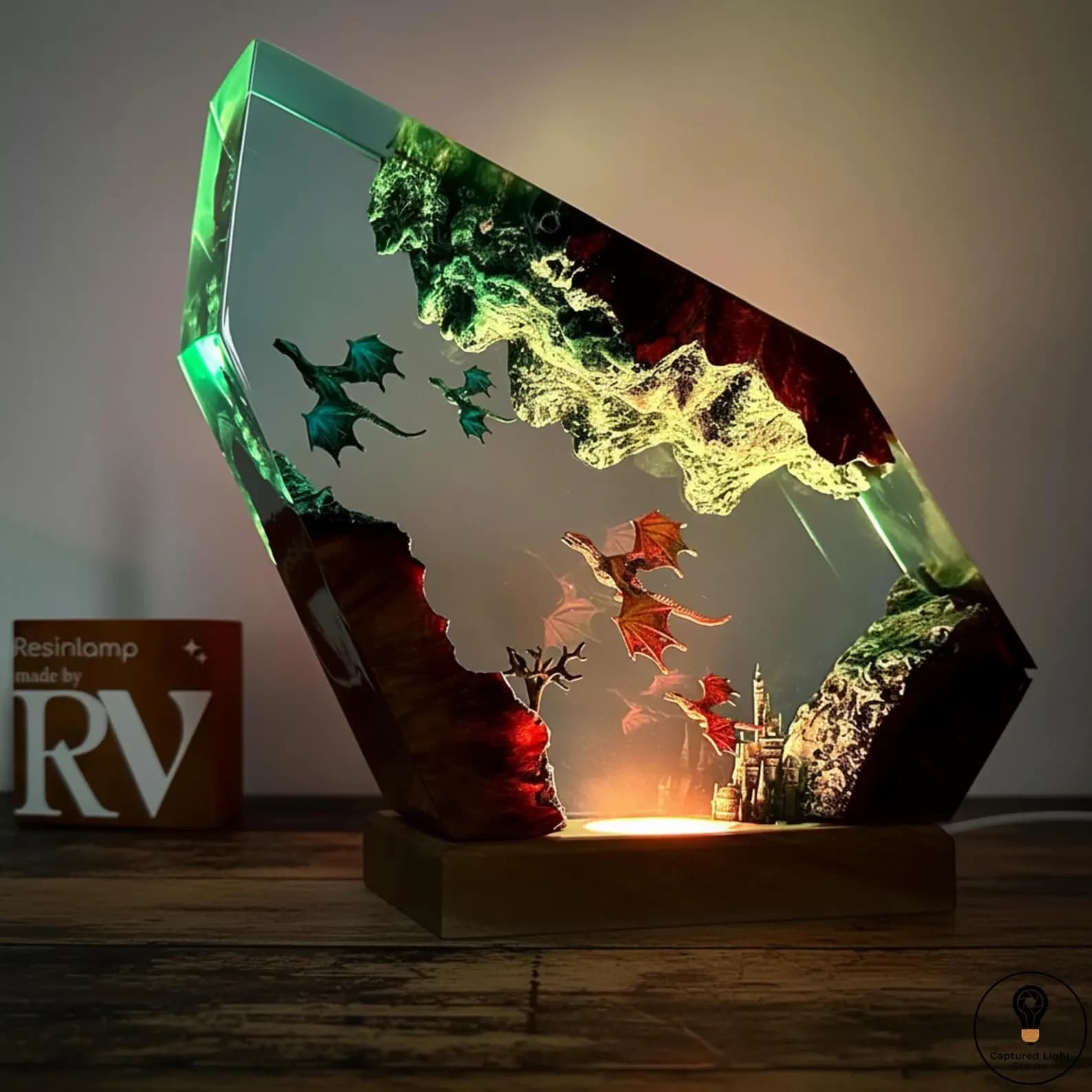 Resin Wooden Lamp With Dragon Scene Fantasy Epoxy Sculptural Light USB Powered Bedroom Decor Christmas Gift For Mythical Lovers And Niece 4