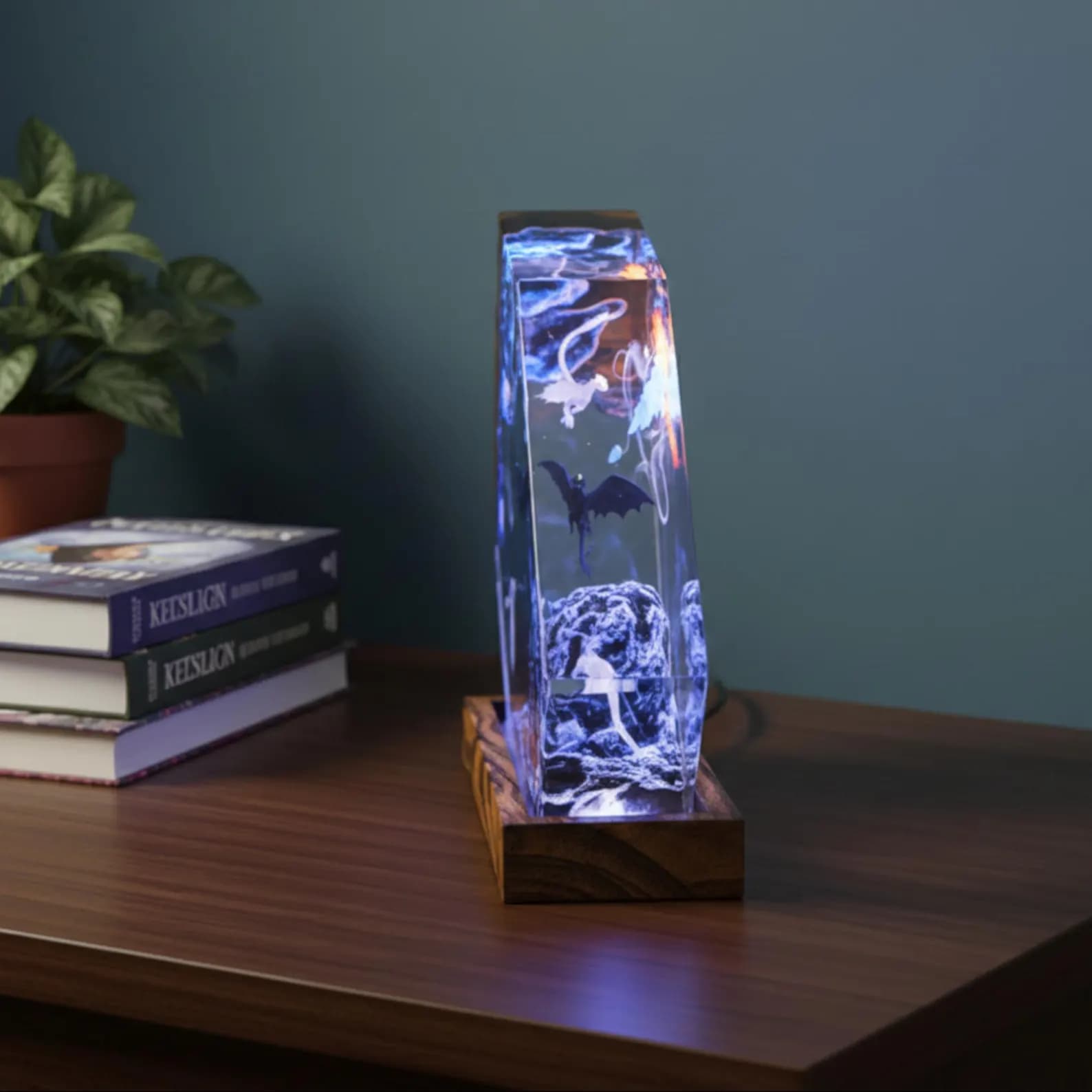 Handmade Dragon Resin Night Lamp, Fantasy LED Table Light, Wooden Base Magical Dragon Decor Gift for Bedroom Living Room 3