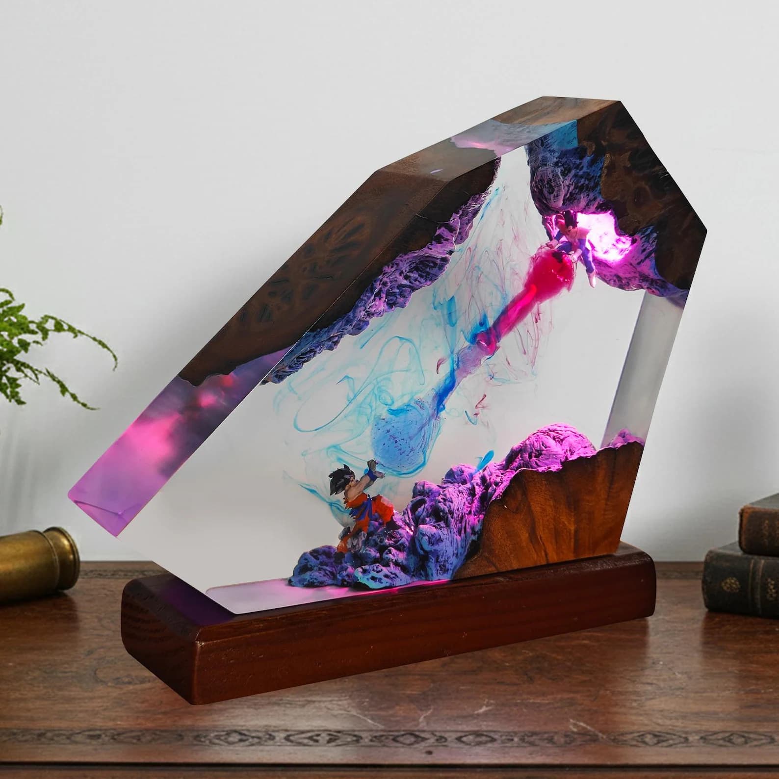 Dragon Battle Resin Lamp, Epoxy Crystal LED Night Light, Fantasy Cave Decor Gift For Him, Magical Bedroom Desk Accessory, Holiday Gift 6
