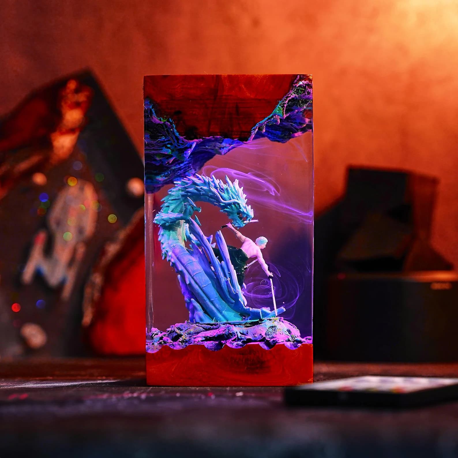 Custom 1 Pl/ece Lamp, Diorama night light, Dragon resin lamp, Swordsman Inspired, Gift For kid, Gamer Desk Decor, Christmas Gift for Him 6