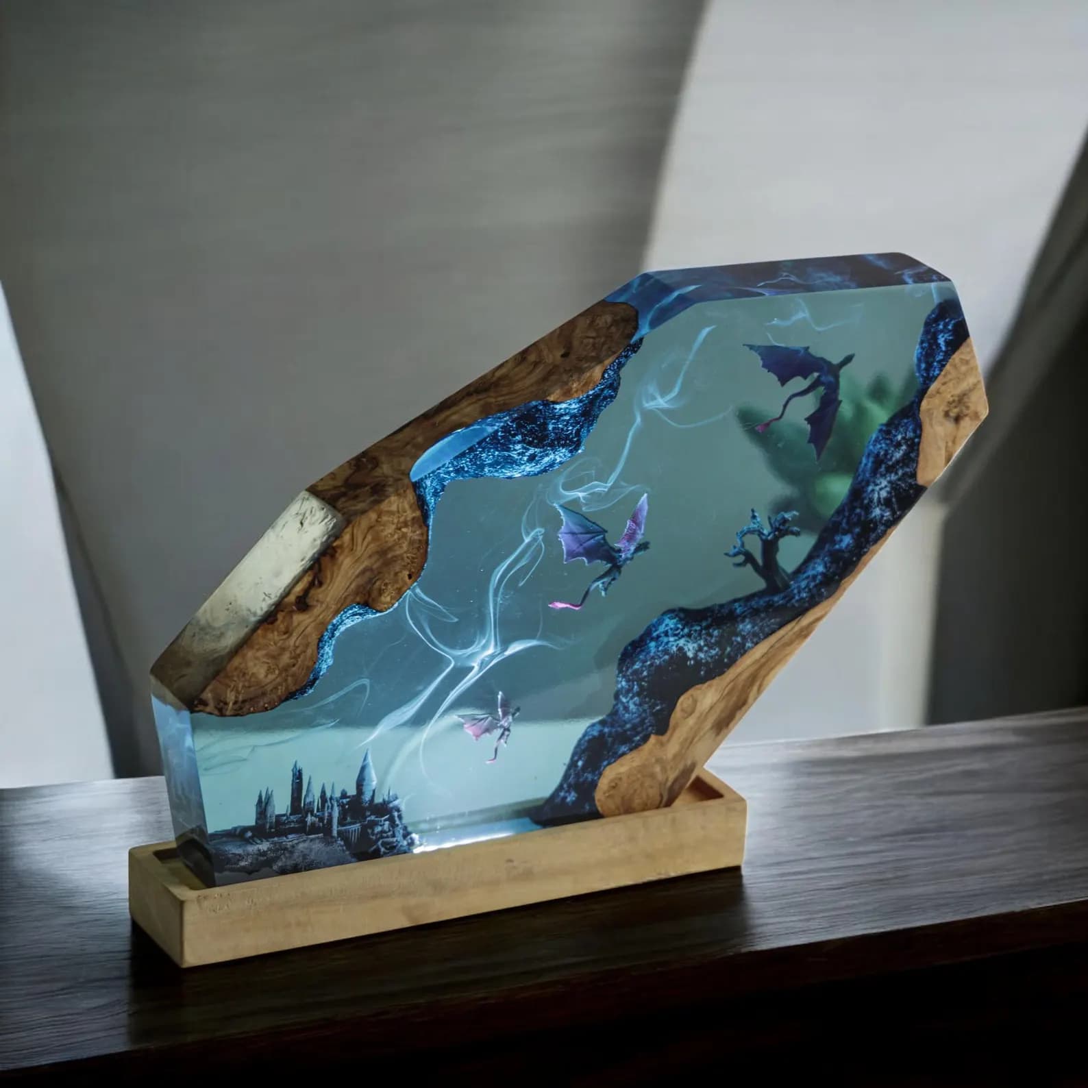 Custom Lamp Dragon resin epoxy, night light wood, dragon lover gift, personalized handmade gift, bedside lamp, gift for him Christmas Gift 1