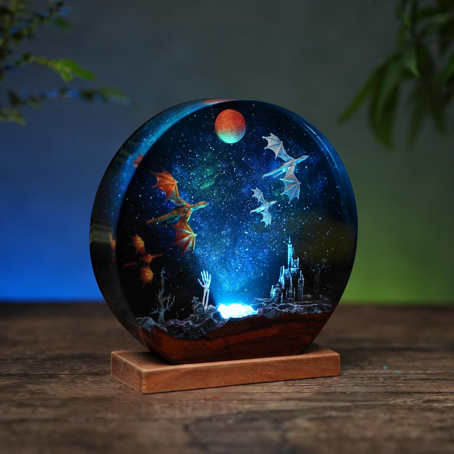Handmade Dragon Resin Wood Night Light, Ice & Fire Dragon Lamp- Gift for Him, birthday gift, unique lamp, epoxy resin lamp, custom lamp 9