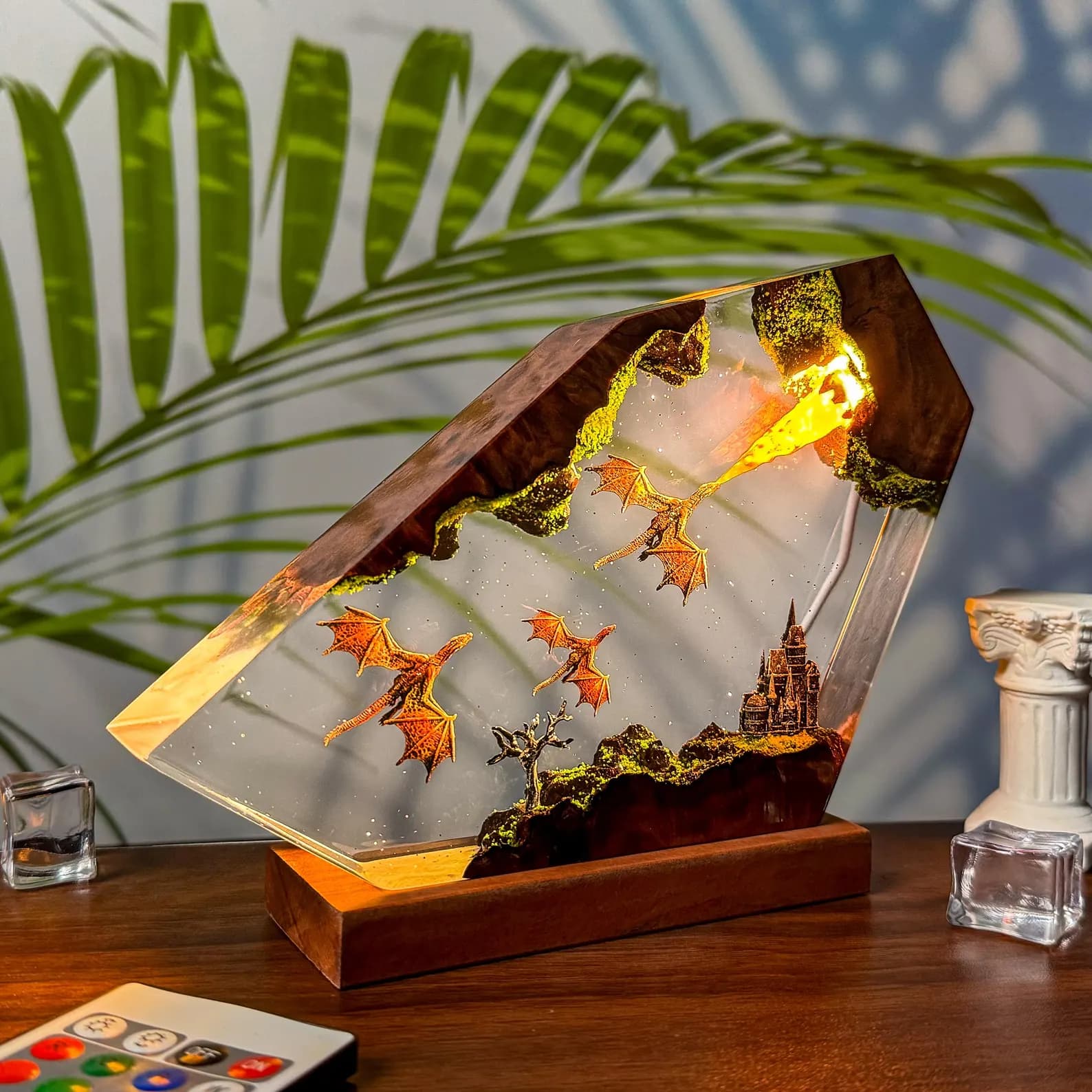 Dragon Fire Resin Lamp • Fantasy Castle LED Light • Flying Dragons Art Sculpture • Handmade Night Light • Unique Fantasy Gift 4