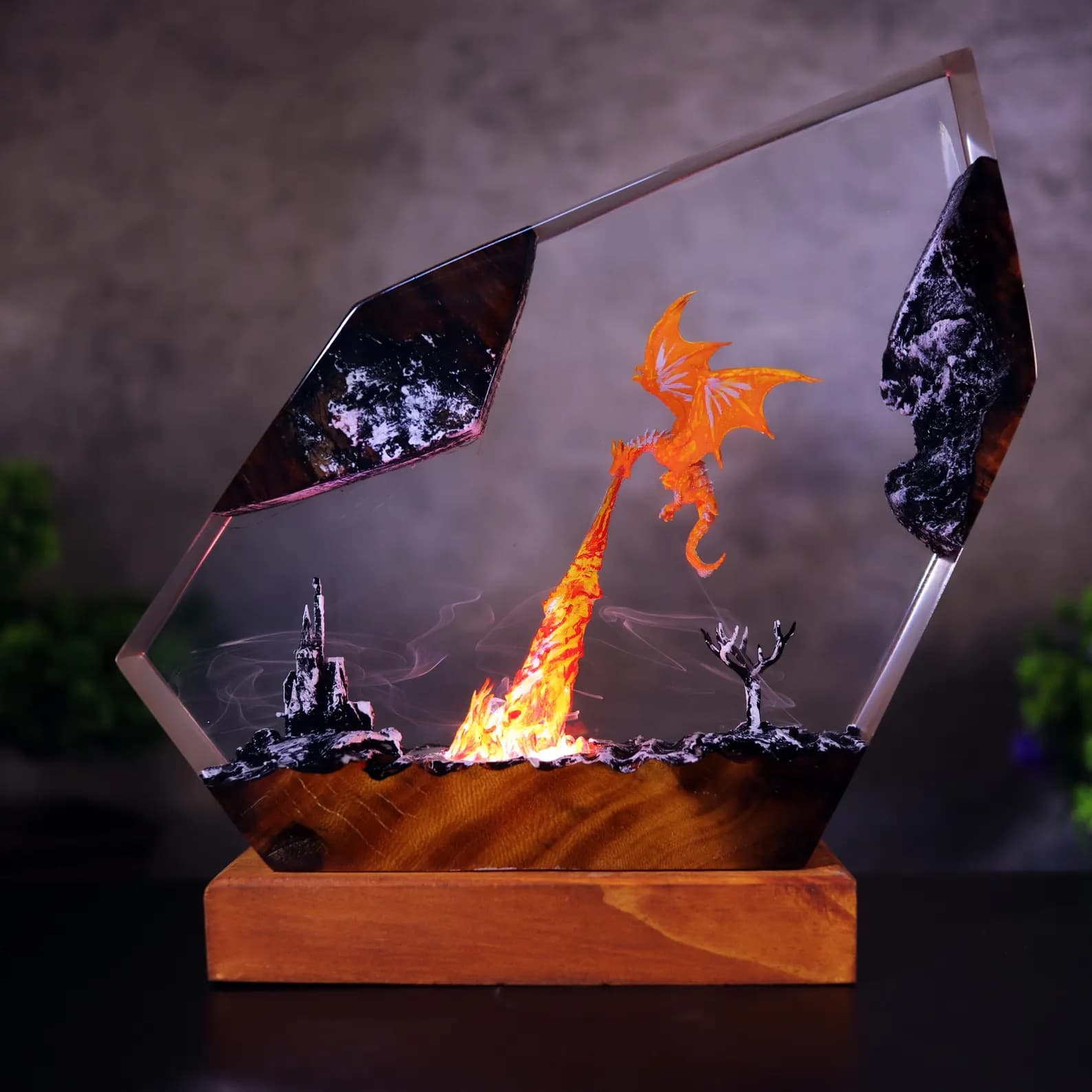 Dragon character night light, Fire dragon night light, dragon art, dragon statue, table lamp, gift for him, dragon lamp as Halloween gift 1