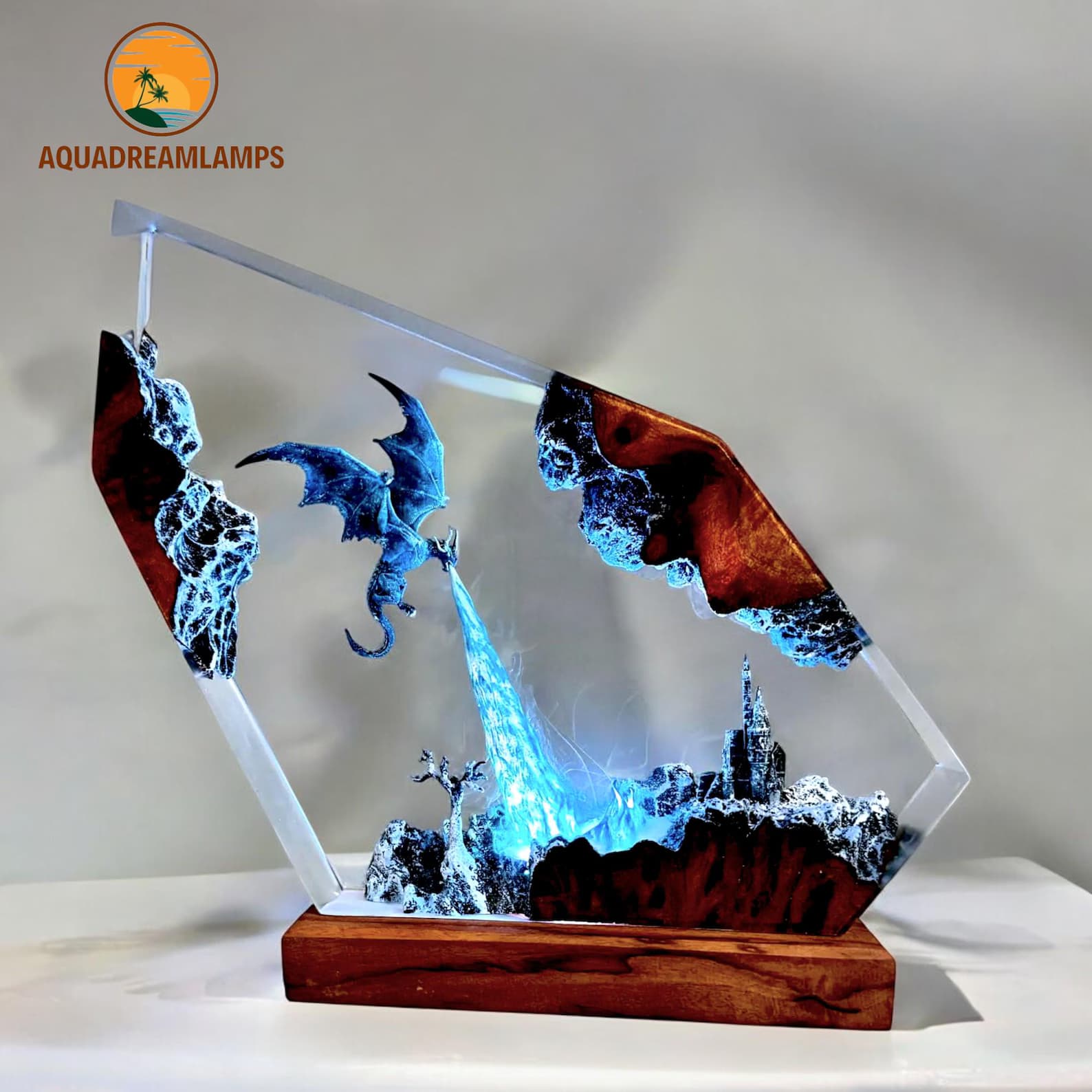 Ice Breath Dragon Resin Lamp – Handmade Dragon Art Table Lamp – Fantasy Gaming Decor – Gift for Him – Halloween Dragon Statue Night Light 7