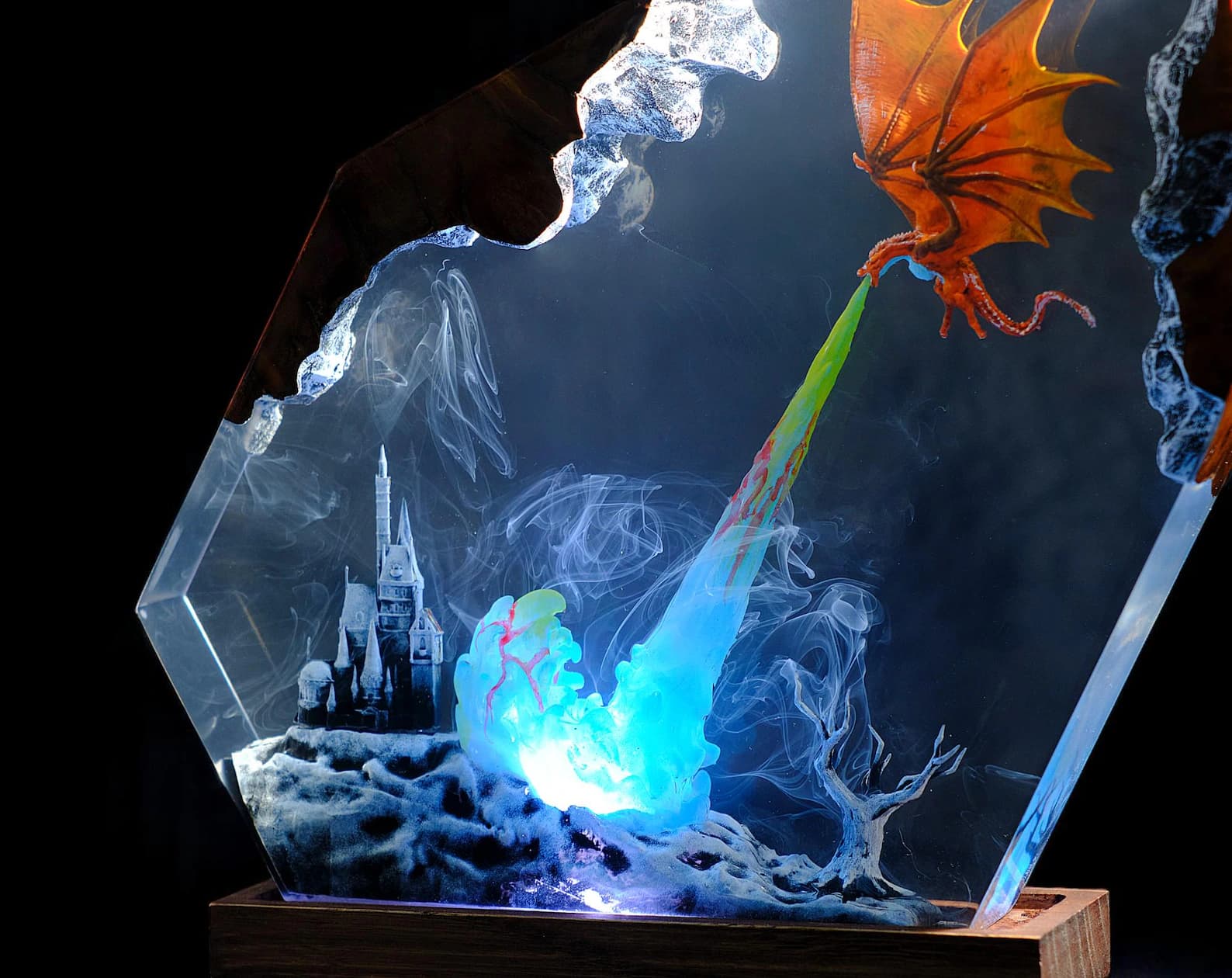 Lamp Dragon Resin Epoxy Wood, Epoxy Resin Lamp, Art Deco Diorama Lamp, Light Fury Lamp, Unique Handmade Gift for him, Fathers Day Gift 4