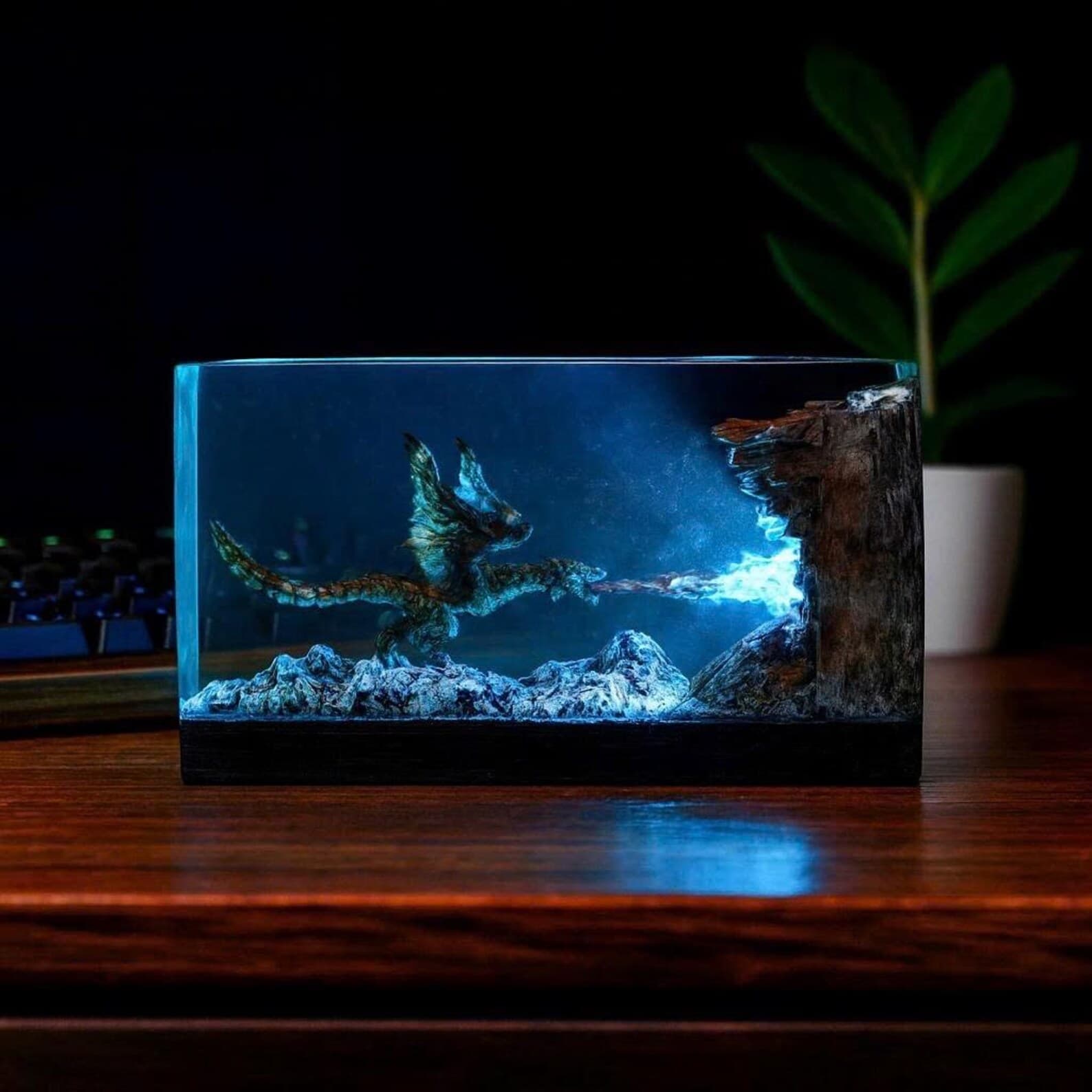 Fire Dragon Resin Lamp, Dragon Legend Diorama, Dragon figures, Best Dragon lamp unique night lamp, gifts for boyfriend, Dragon miniature 5