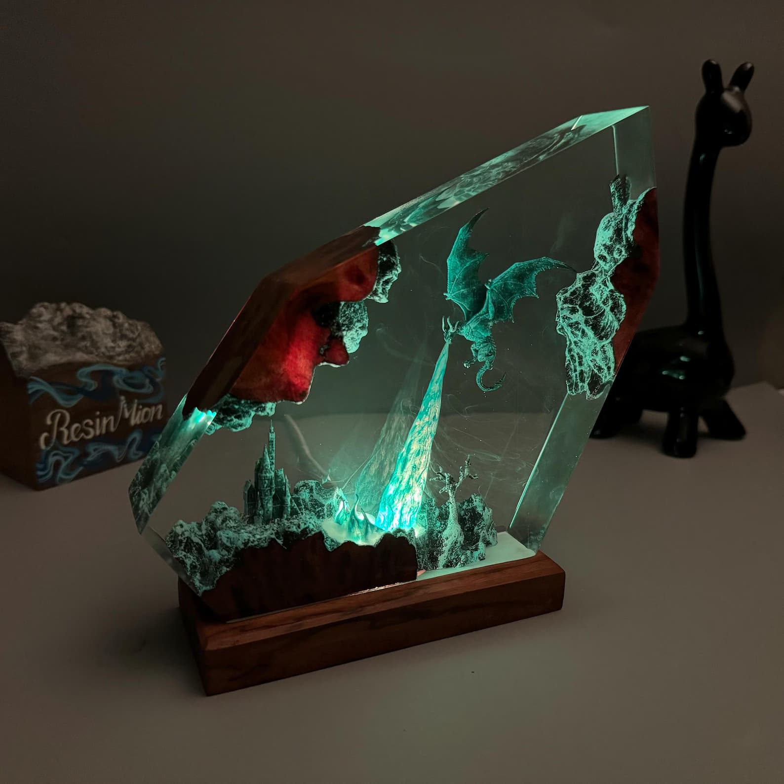 Dragon Resin Night Light, dragon art, dragon statue, Fire Dragon and Ice Dragon Lamp,Table lamp, 3D Dragon, Lighting Home decor,resin art 9