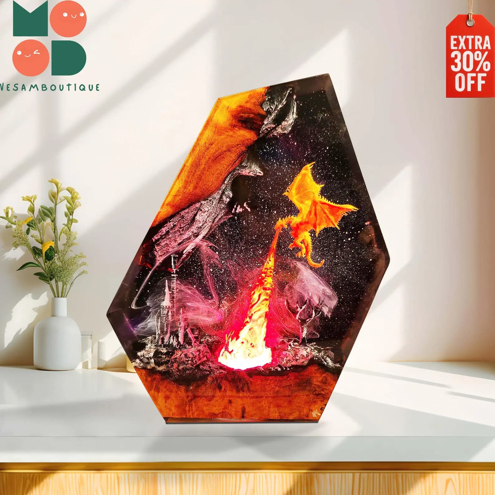 Fire Breath Dragon Resin Lamp, Resin Art, Dragon Art, Dragon Statue, Table Lamp, Gift For Him, Gaming Decoration, Dragon Lamp As Gift 4