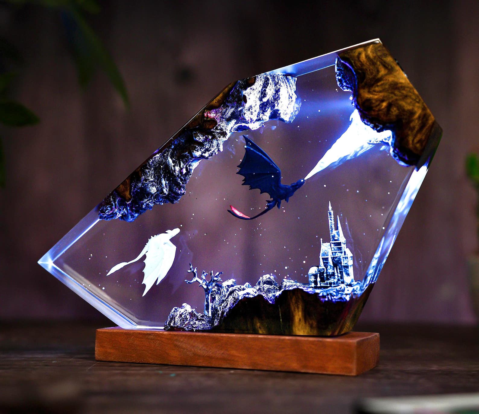 Handmade Fury dragon couple lamp, Fangless dragon Epoxy Resin Lamp, HTTYD Gift, Unique Gift, resin art, Housewarming Gifts Bedroom lamp 1