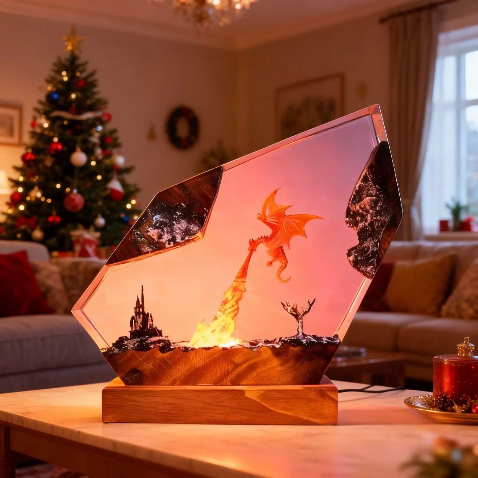 Handmade Fire Dragon Resin Lamp – LED Fantasy Table Decor 3