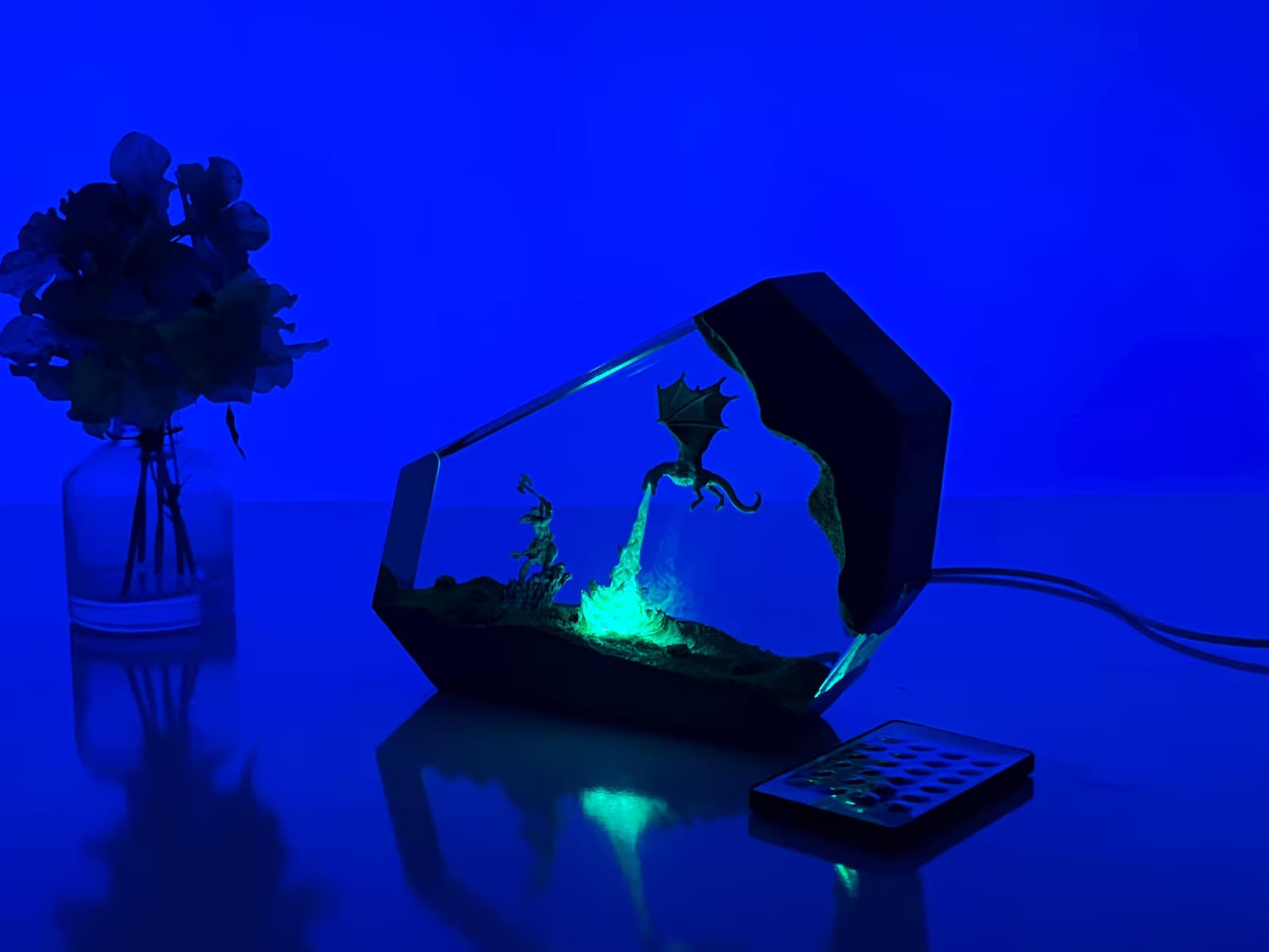 Christmas Gift for Him or Gamer - Fire Dragon vs Viking Resin Wood Light 10