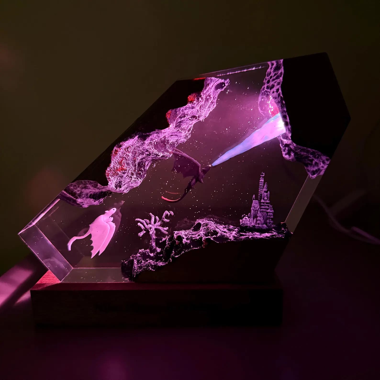 Toothless & Light Fury Resin Lamp, Christmas Gift Ideas for Her, How to Train Your Dragon Night Light, Fantasy Dragon Crystal LED Decor 1