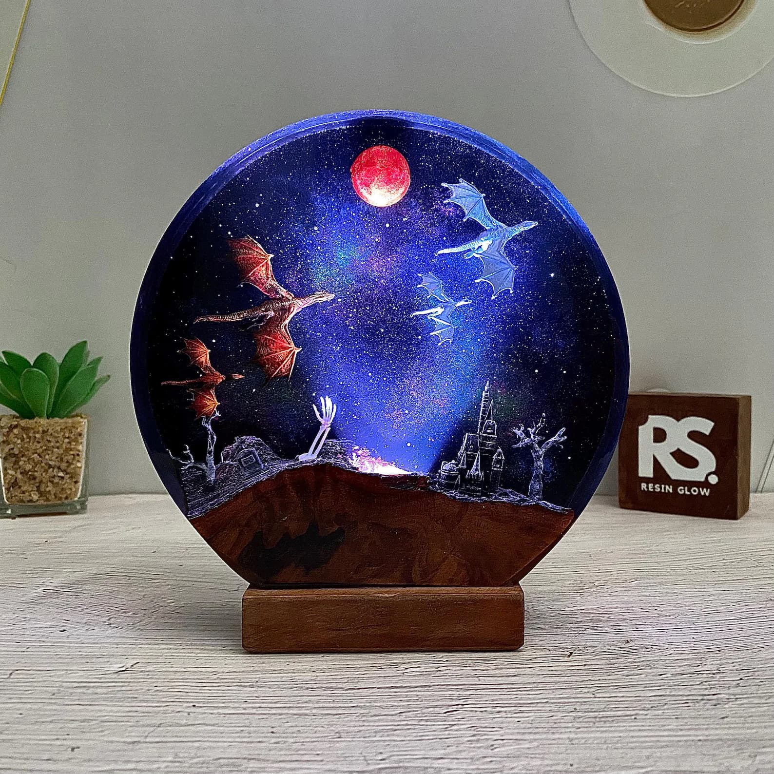 Dragon Lamp, Fire Dragon and Ice Dragon, Resin Wood Lamp, 3D Dragon Table Lamp, Home Decoration, Christmas Gift for Kid, Birthday Gift 1
