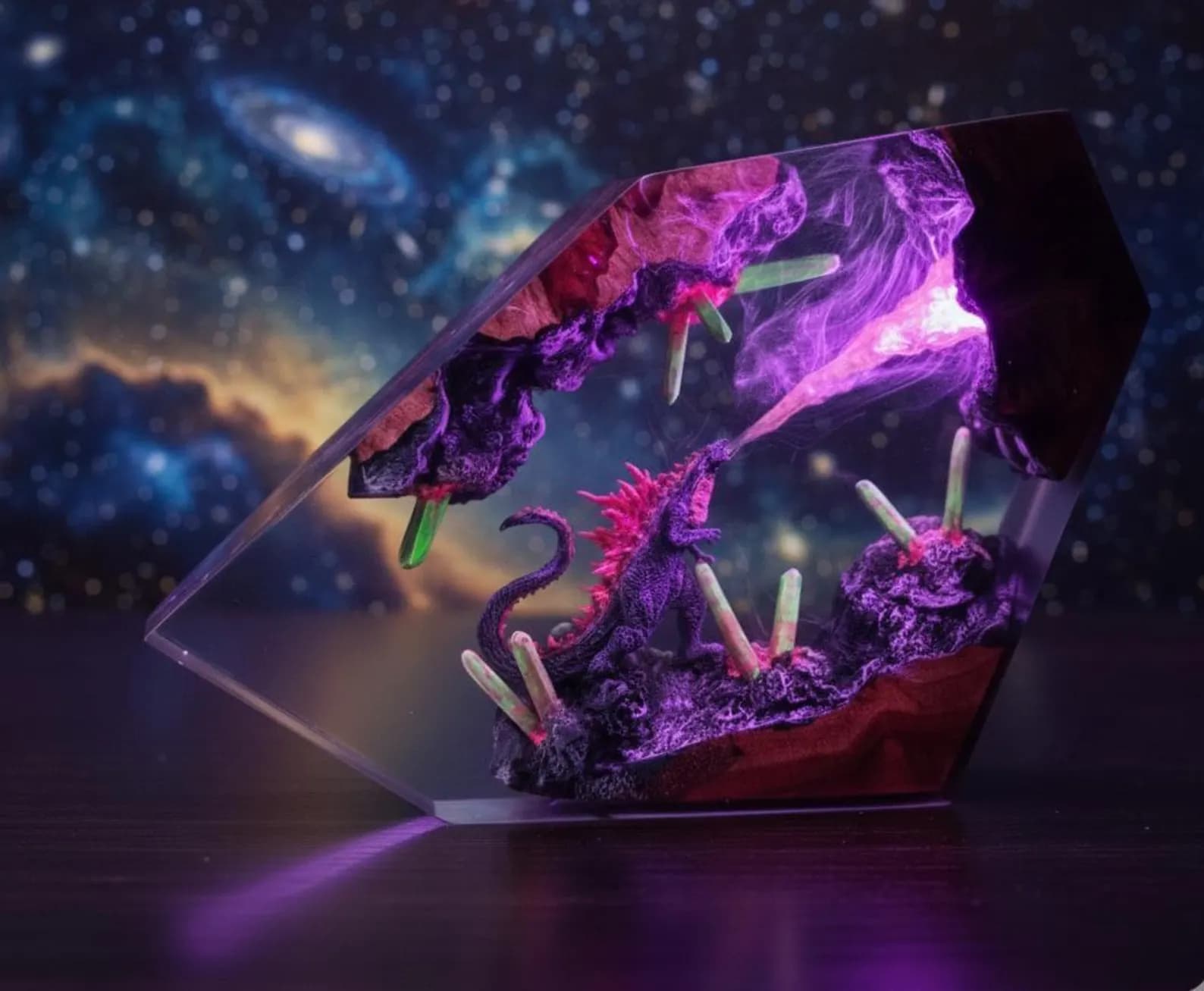 Handcrafted Cosmic Dragon Resin Lamp | LED Crystal Cave Diorama 1