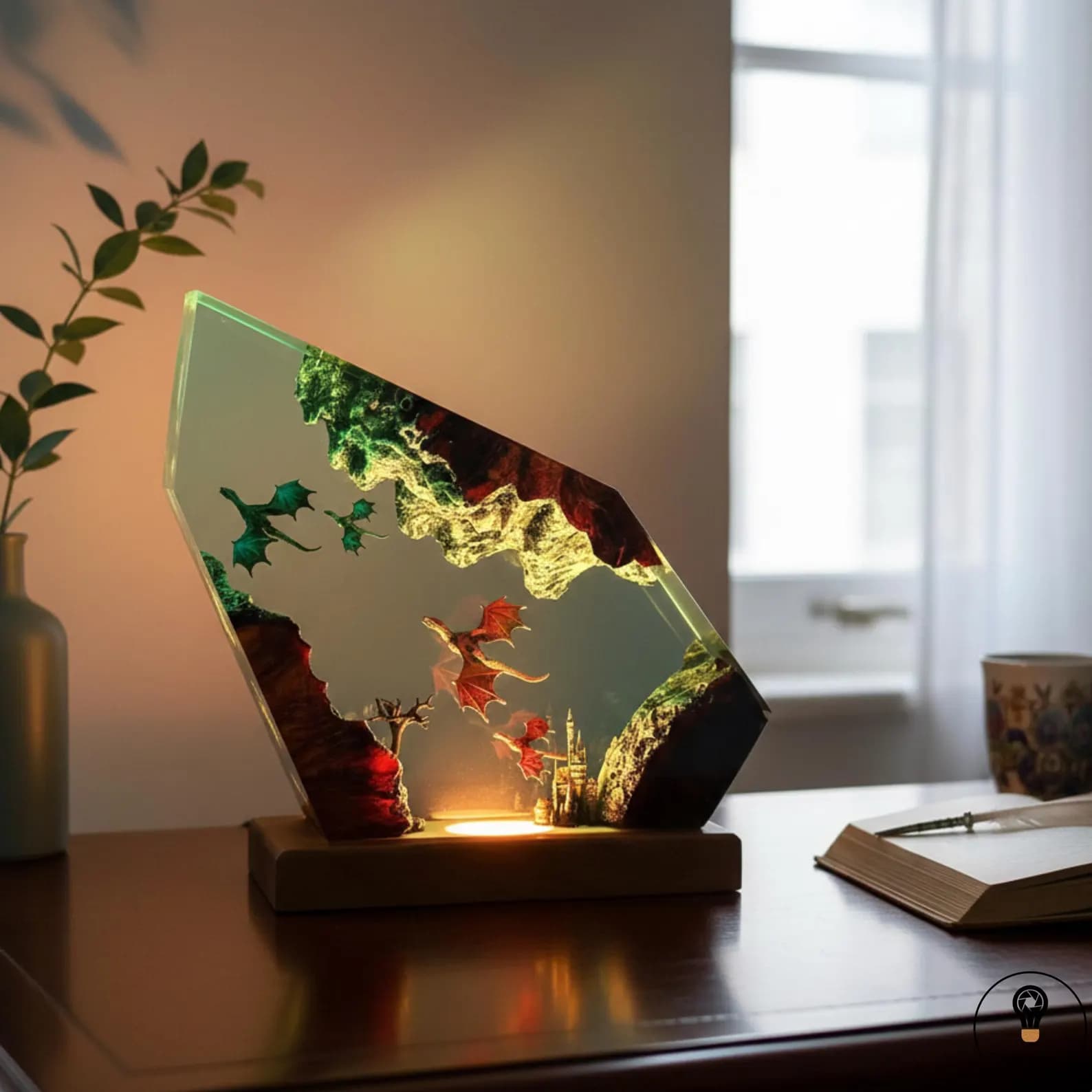 Resin Wooden Lamp With Dragon Scene Fantasy Epoxy Sculptural Light USB Powered Bedroom Decor Christmas Gift For Mythical Lovers And Niece 1