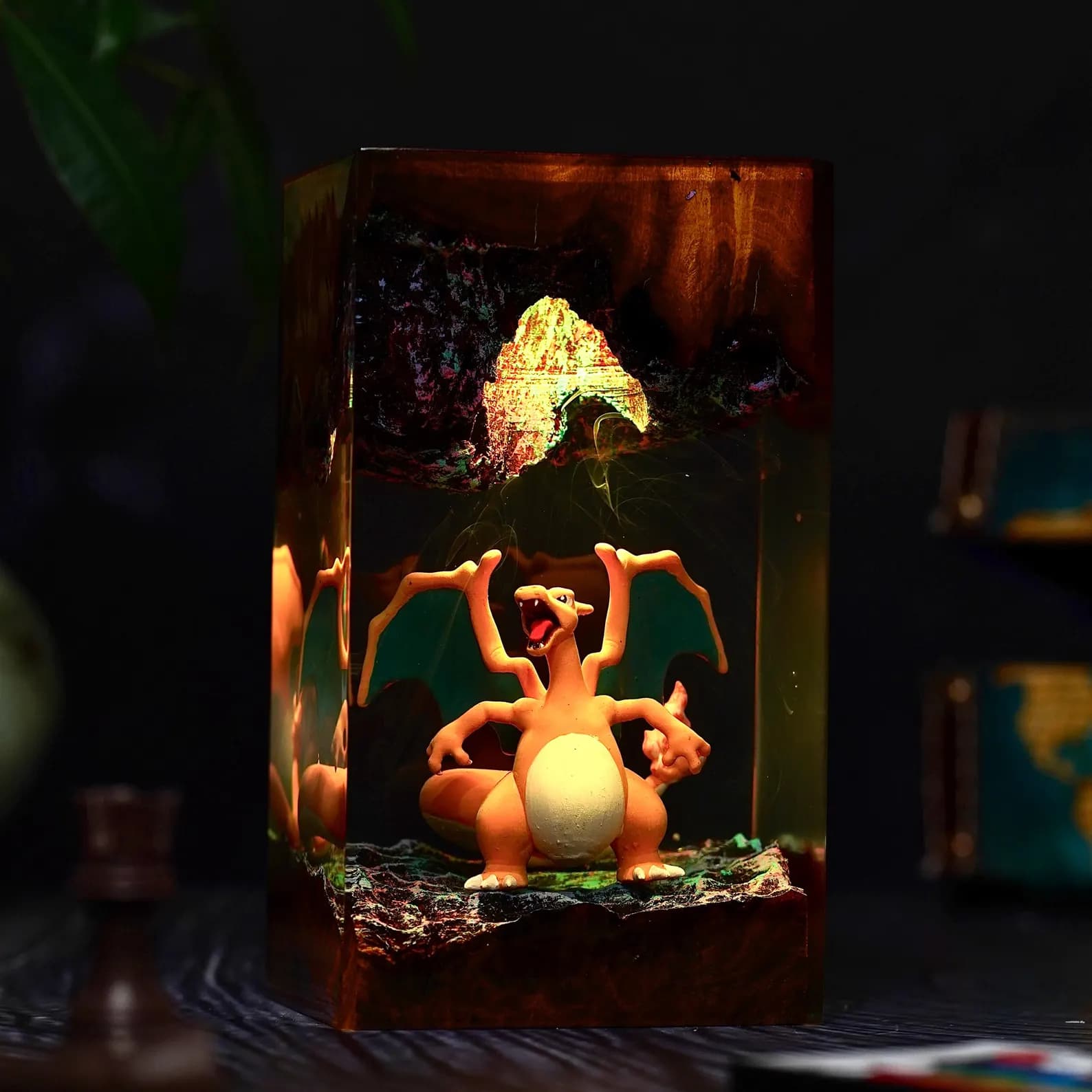 Fire Dragon Resin Lamp – Handmade LED Anime Light for Gamers, Dragon Fire Decor, Kawaii Monster Gift, Battle Evolution Room Lamp 4