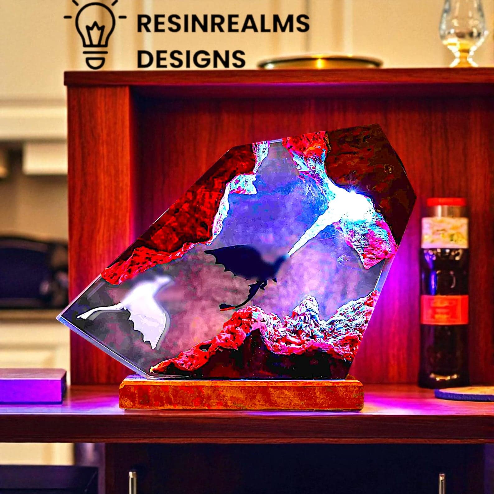 Handcrafted Resin Dragon LED Lamp, Fantasy Art Decor 7