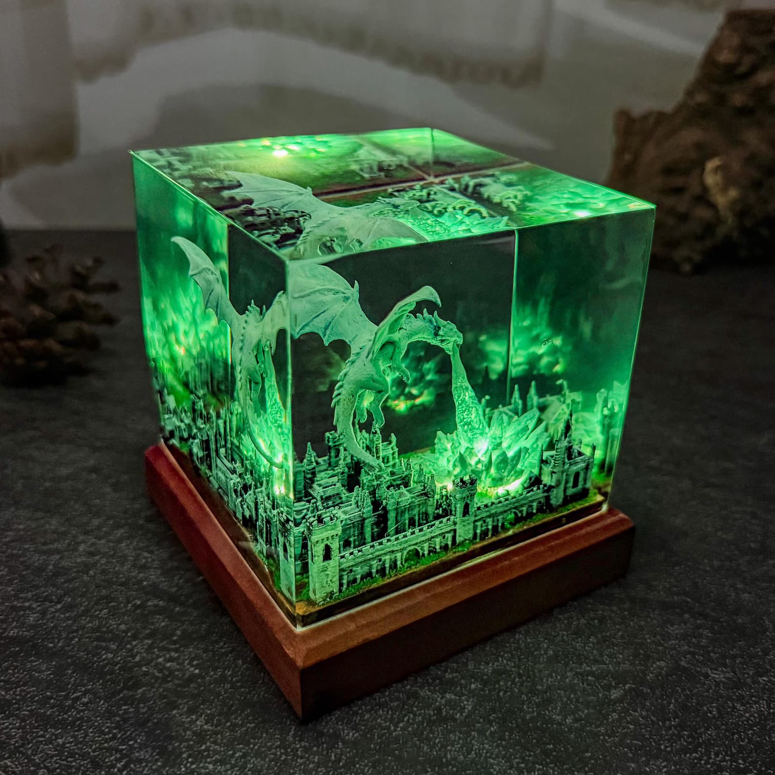 Dragon Ice resin epoxy lamp, 3D ice breath dragon epoxy night light, handmade table lamp, home decor, Gift for him, father, unique gift. 10
