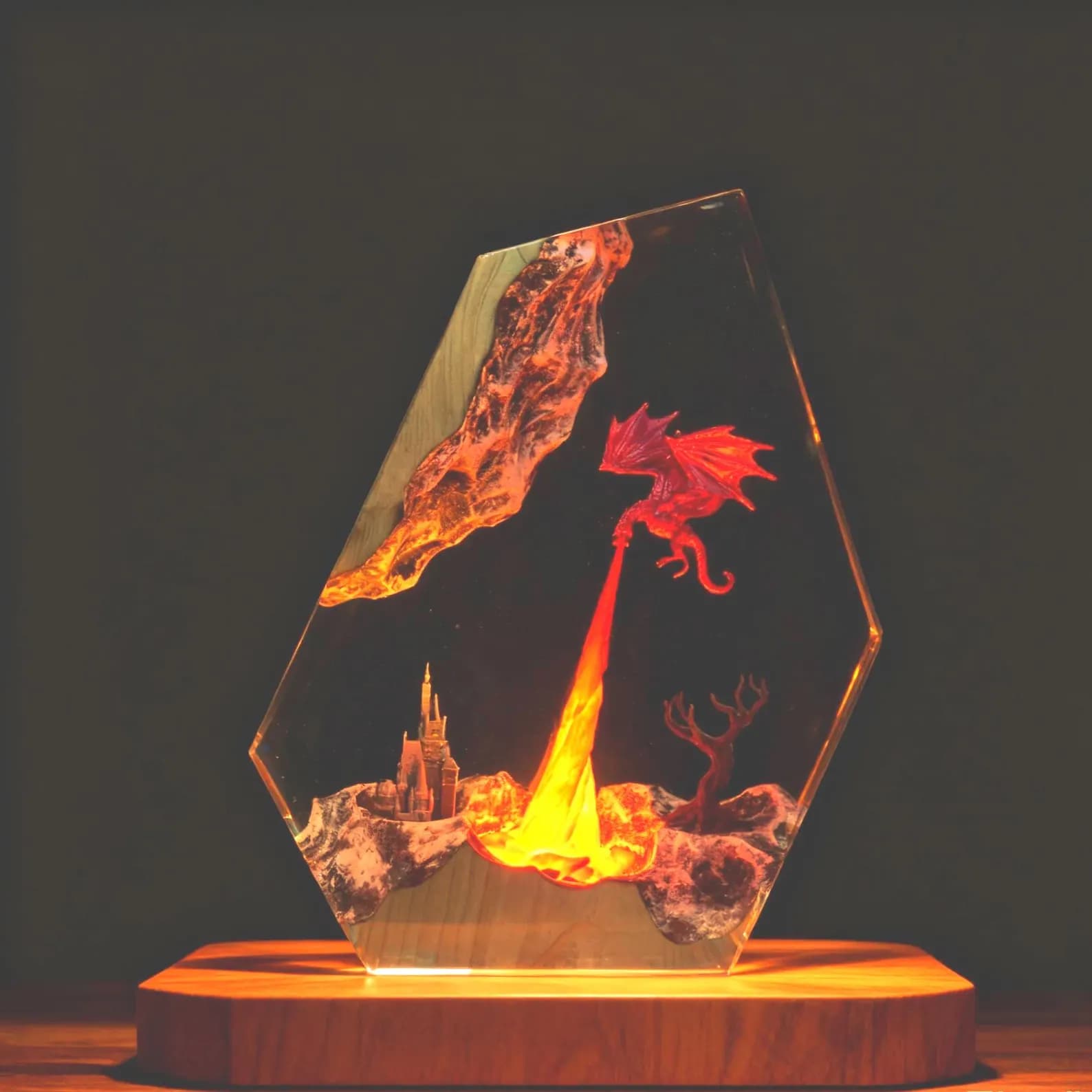Fire Dargon Ice Dragon Epoxy Resin Night Light,Handmade Wood Resin Table Lamp,Personalized Resin Lamp, Birthday Gifts,Christmas Custom Gifts 3