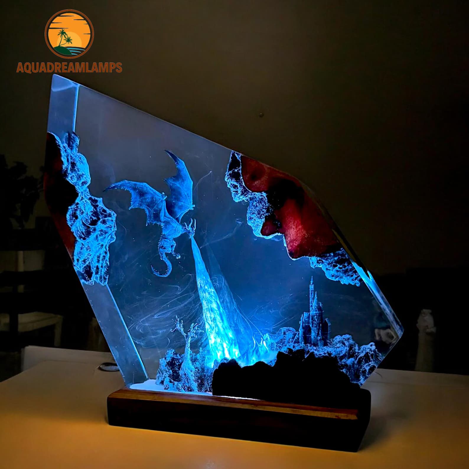 Ice Breath Dragon Resin Lamp – Handmade Dragon Art Table Lamp – Fantasy Gaming Decor – Gift for Him – Halloween Dragon Statue Night Light 8