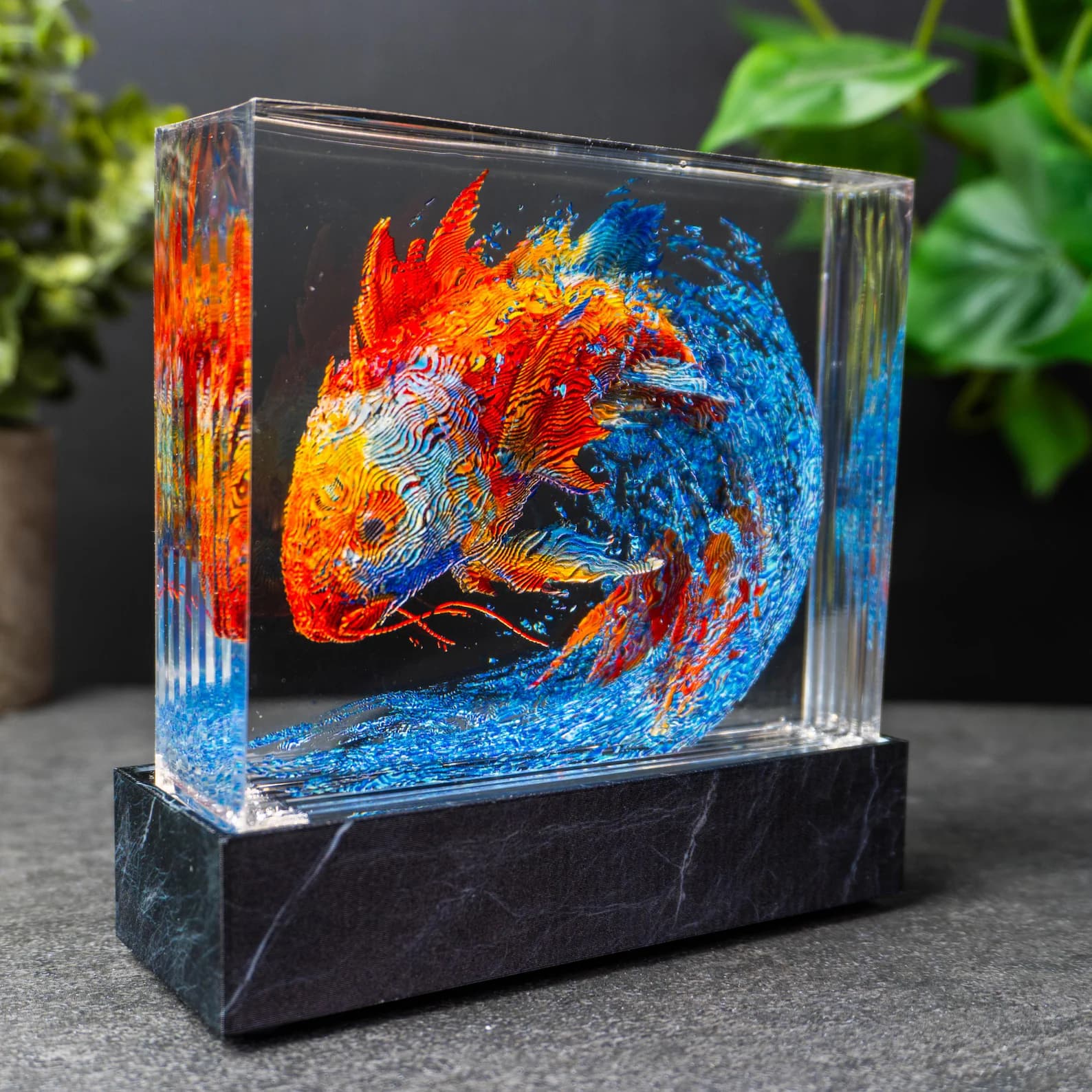 Koi Dragon Resin Lamp | Vibrant Water Wave Sculpture 1