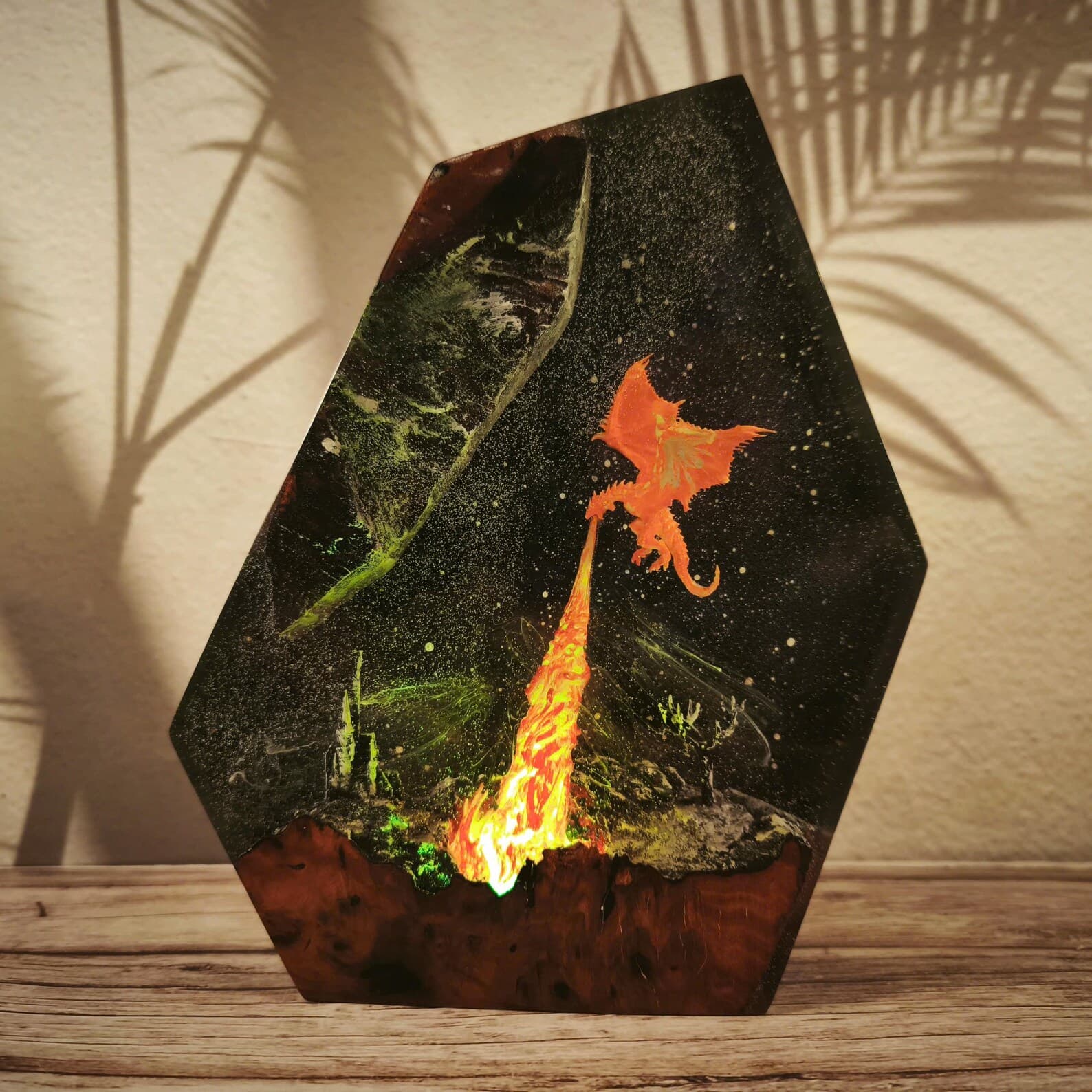 Handmade Fire Dragon Lamp, Fire Dragon , Resin Wood Lamp, 3D Dragon Table Lamp, Lighting Decor, Halloween Gift, Resin Epoxy, Christmas Gifts 4
