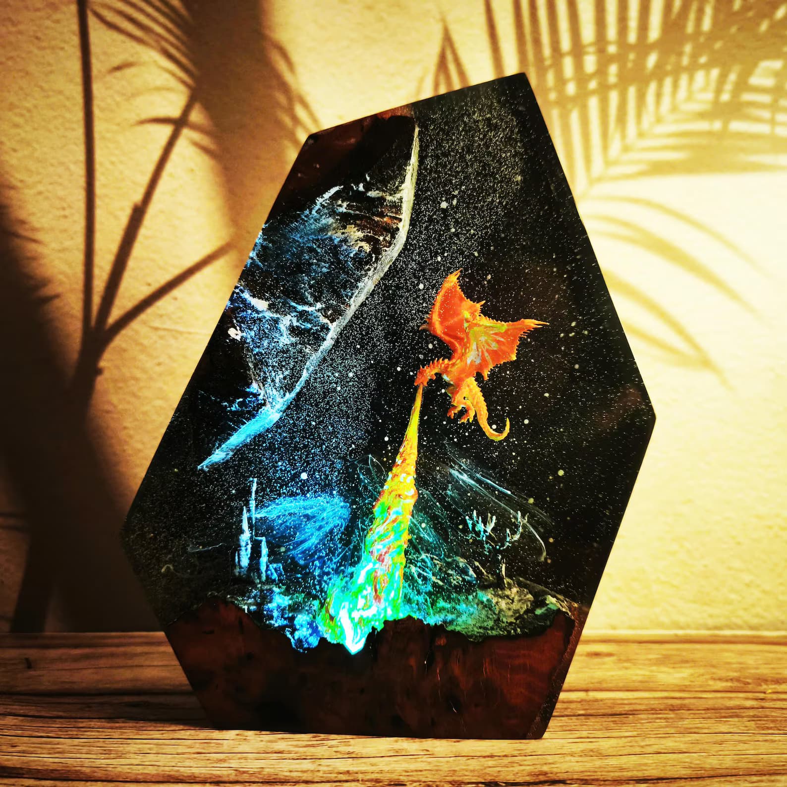 Handmade Fire Dragon Lamp, Fire Dragon , Resin Wood Lamp, 3D Dragon Table Lamp, Lighting Decor, Halloween Gift, Resin Epoxy, Christmas Gifts 1