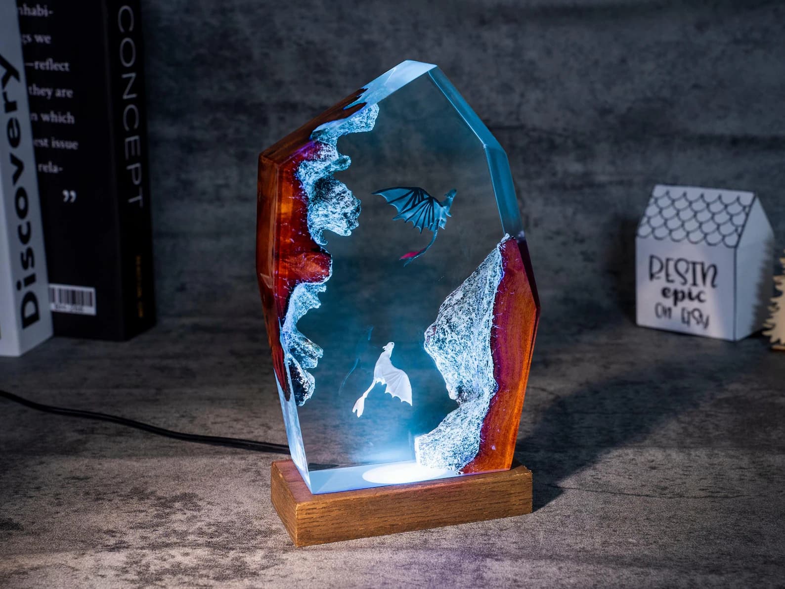 T00thless and Light fury resin Night Lights, Handmade Fantasy Gift for Couples, christmas decor